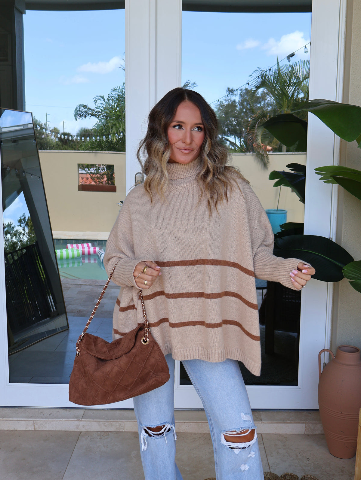Maple Lane Mock Neck Sweater Taupe