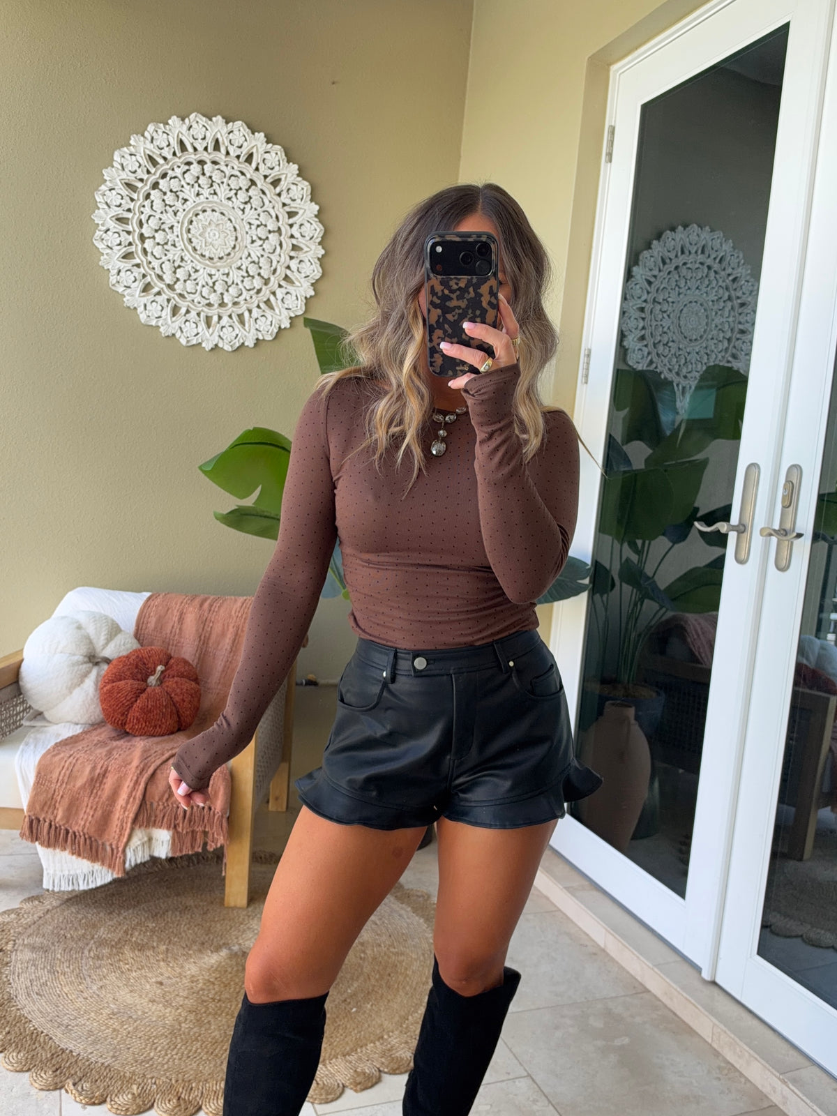 Alma Polka Dot Top Brown/Black