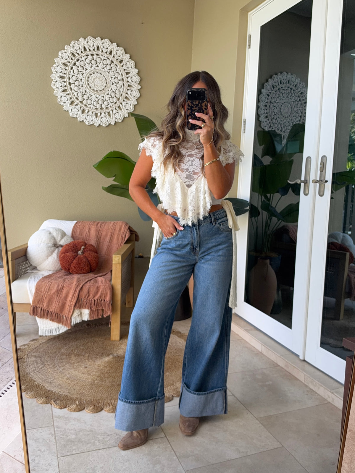 Sugar Spice Lace Mock Neck Top Ivory