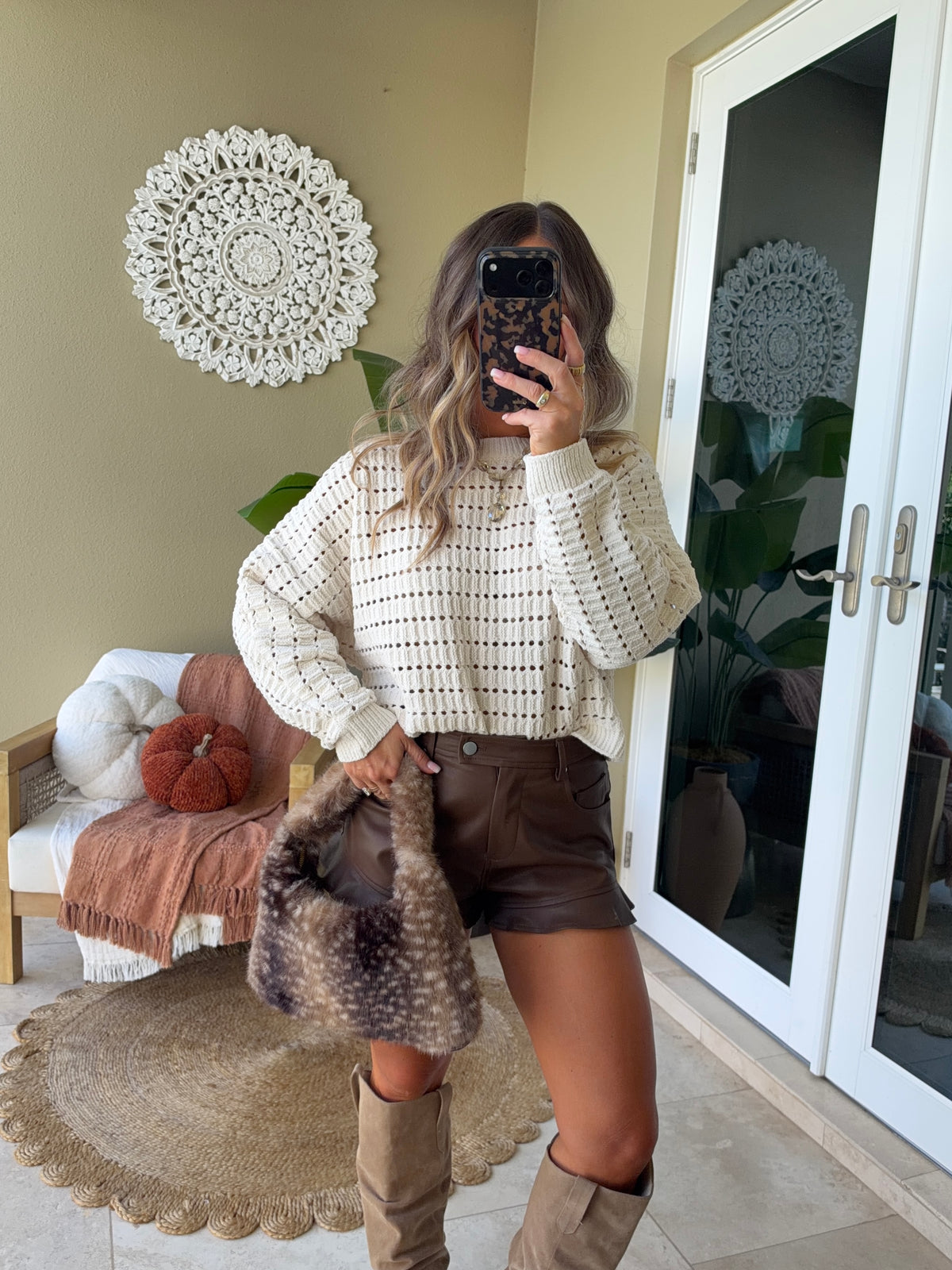 Noir Leather Ruffle Mini Shorts Chocolate