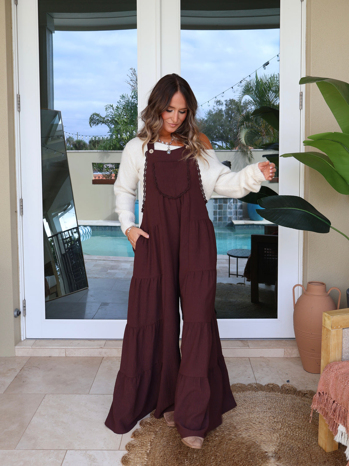 Chai Days Wide Leg Overall Jumpsuit Chocolate