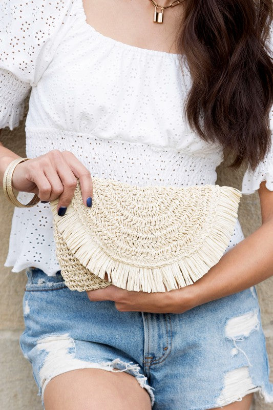 Frayed Raffia Clutch Natural