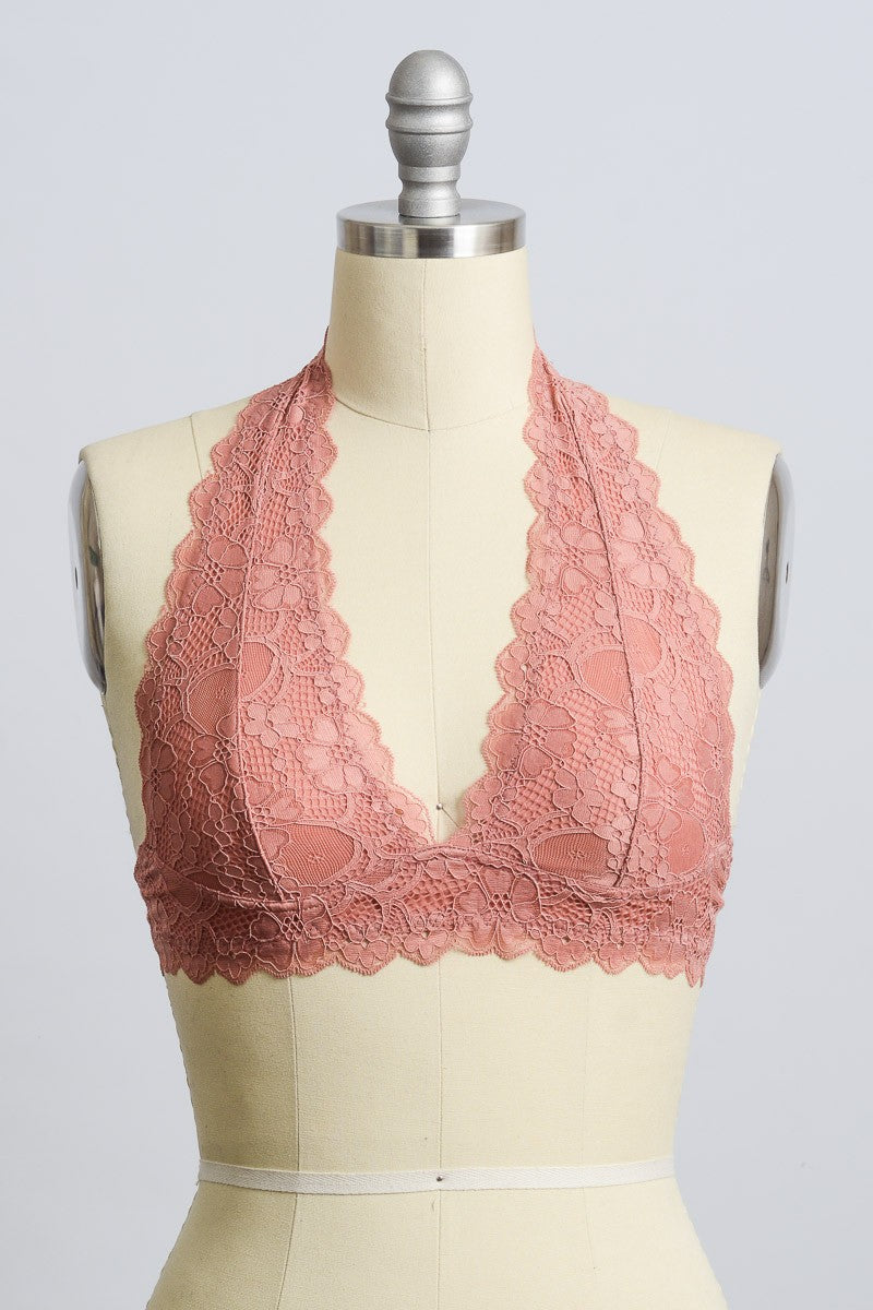 LACE HALTER BRALETTE ROSE PINK – Chic by Ally B