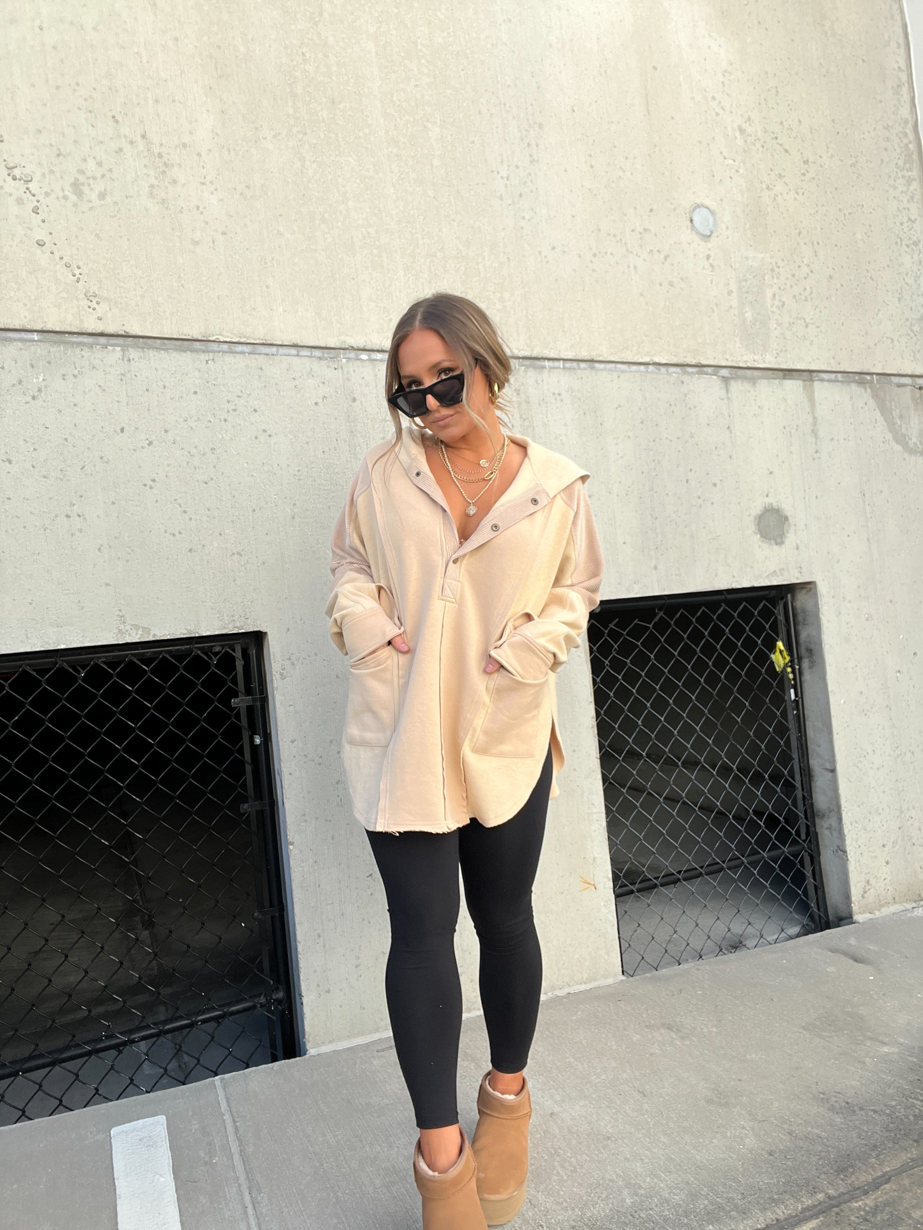 Aemi Mixed Media Hoodie Oatmeal