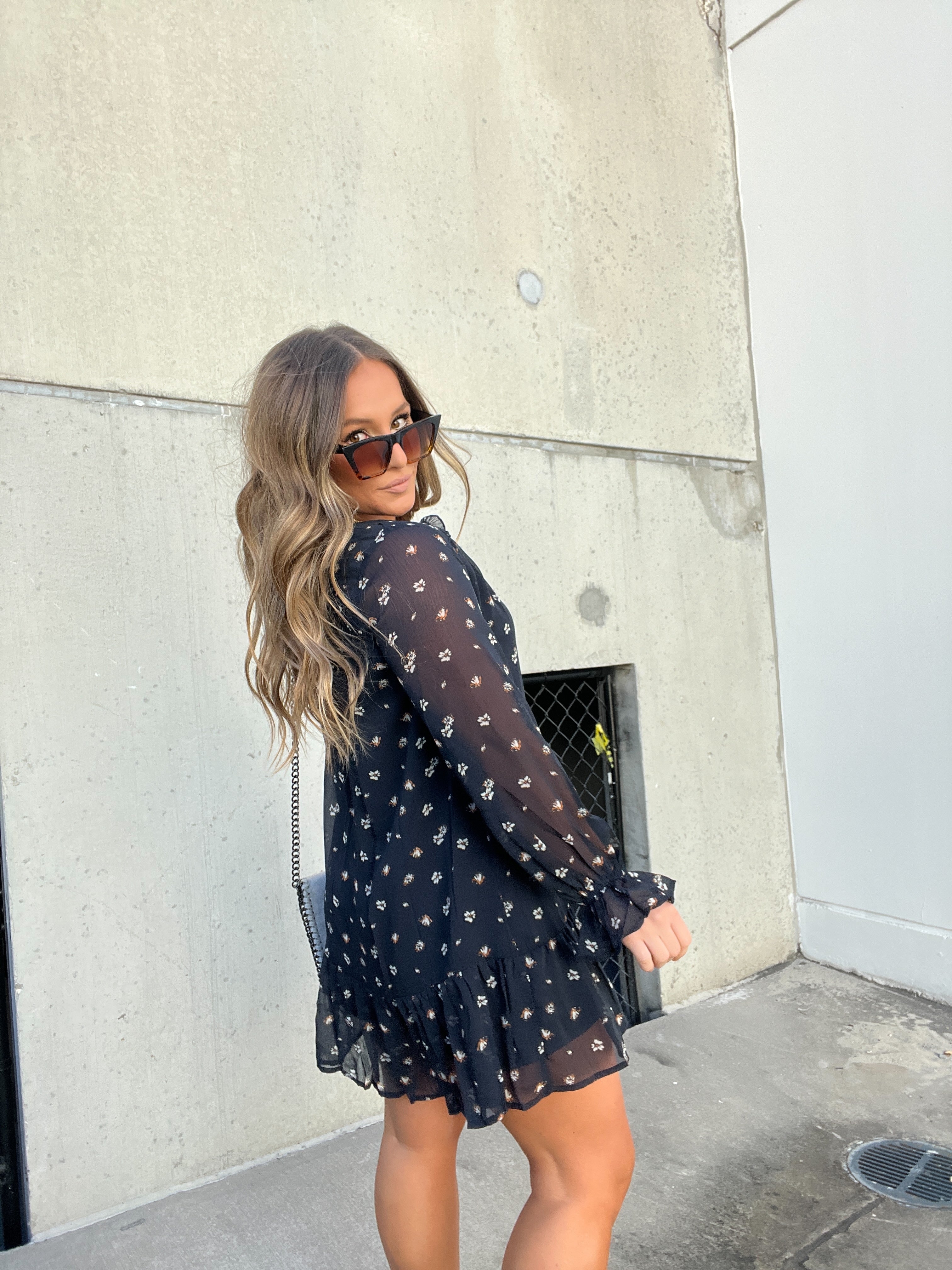 Taylor Chiffon Floral Dress Navy