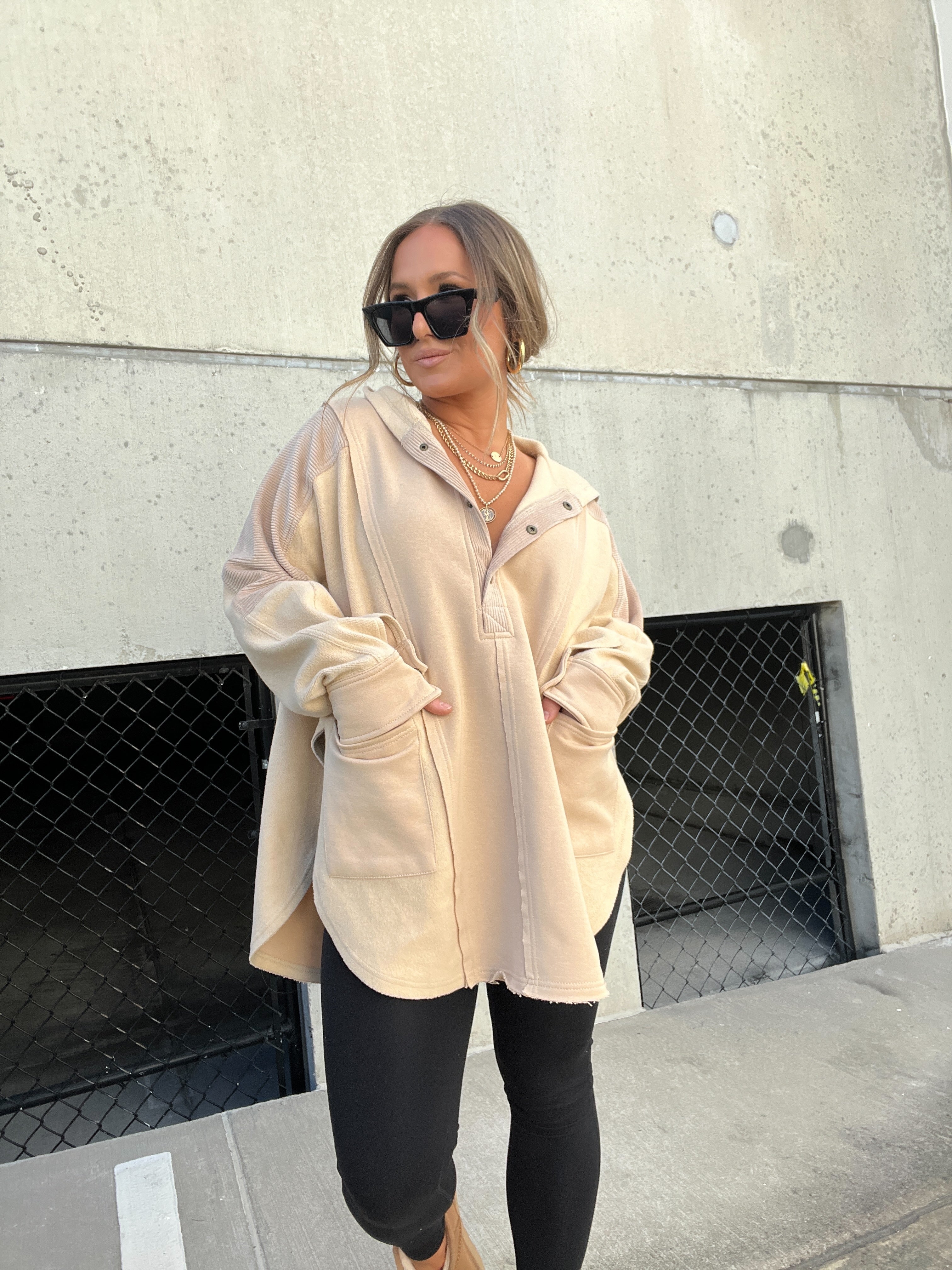 Aemi Mixed Media Hoodie Oatmeal