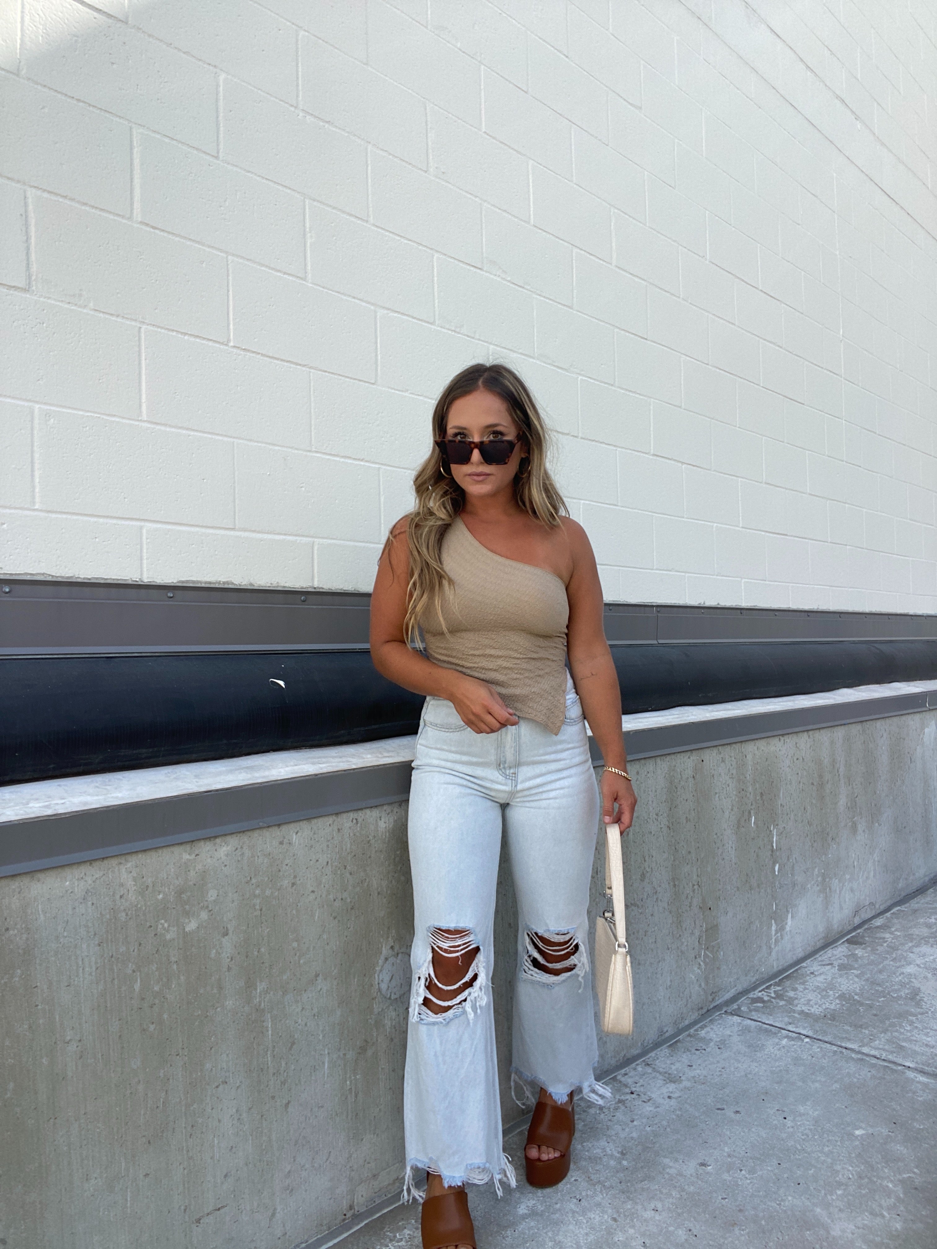 Distressed Cropped Jeans Lt Denim