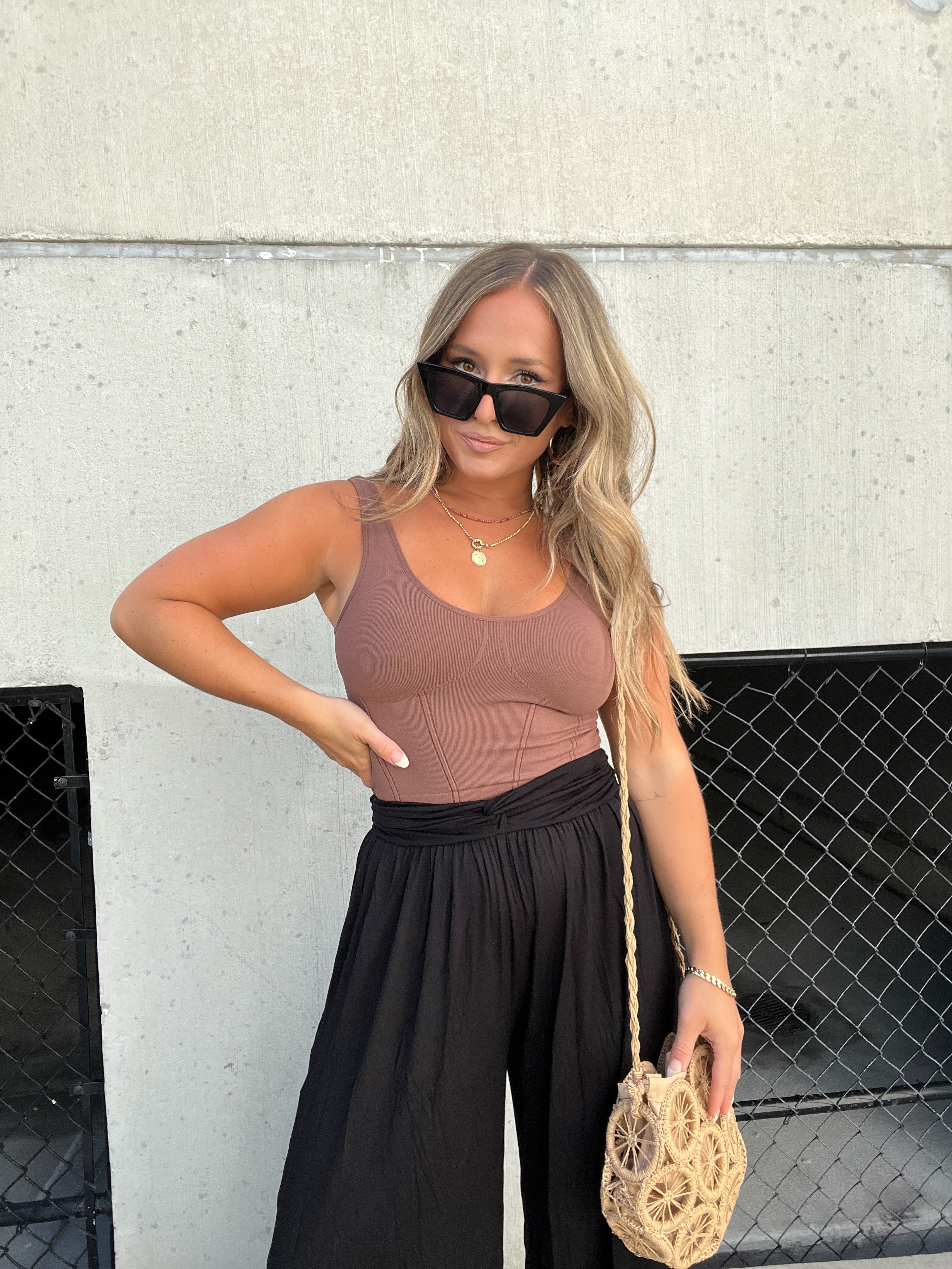 NOT YOUR BASIC FAUX CORSET TANK TOFFEE