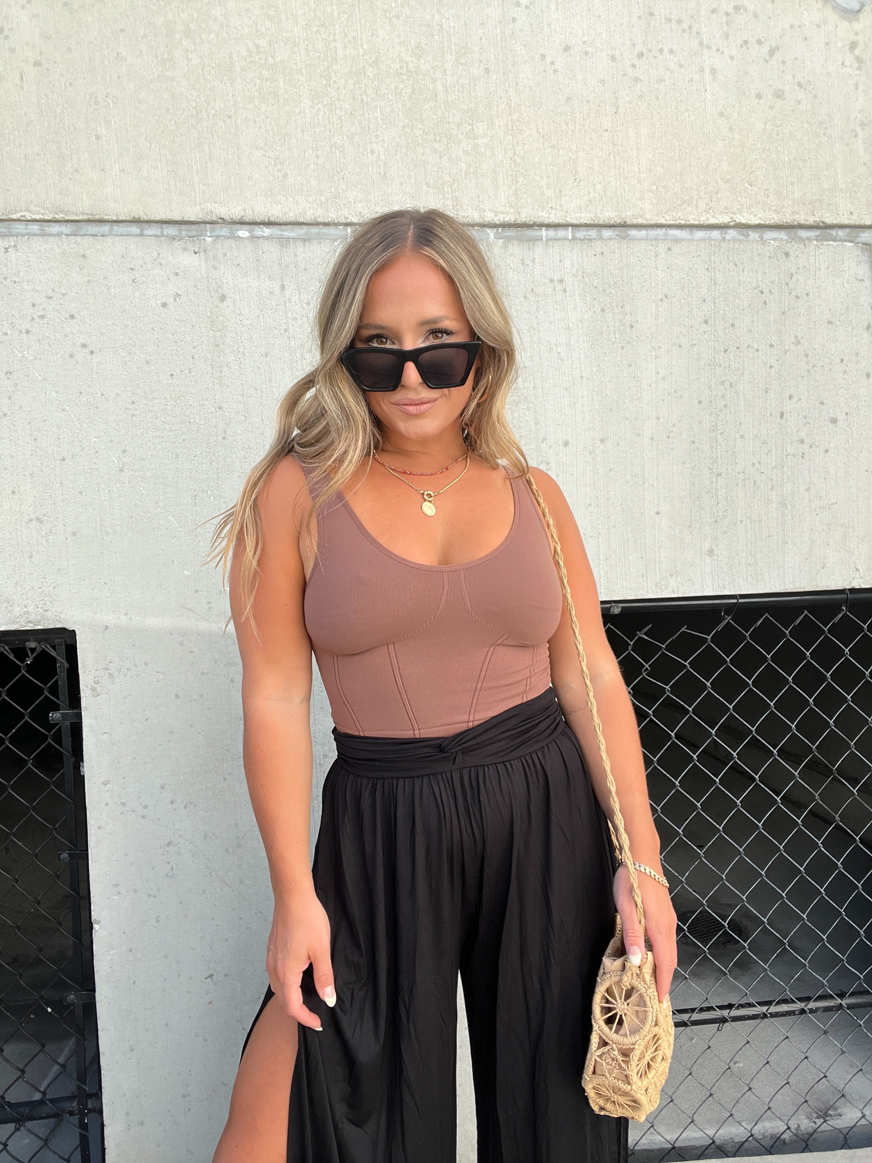 NOT YOUR BASIC FAUX CORSET TANK TOFFEE