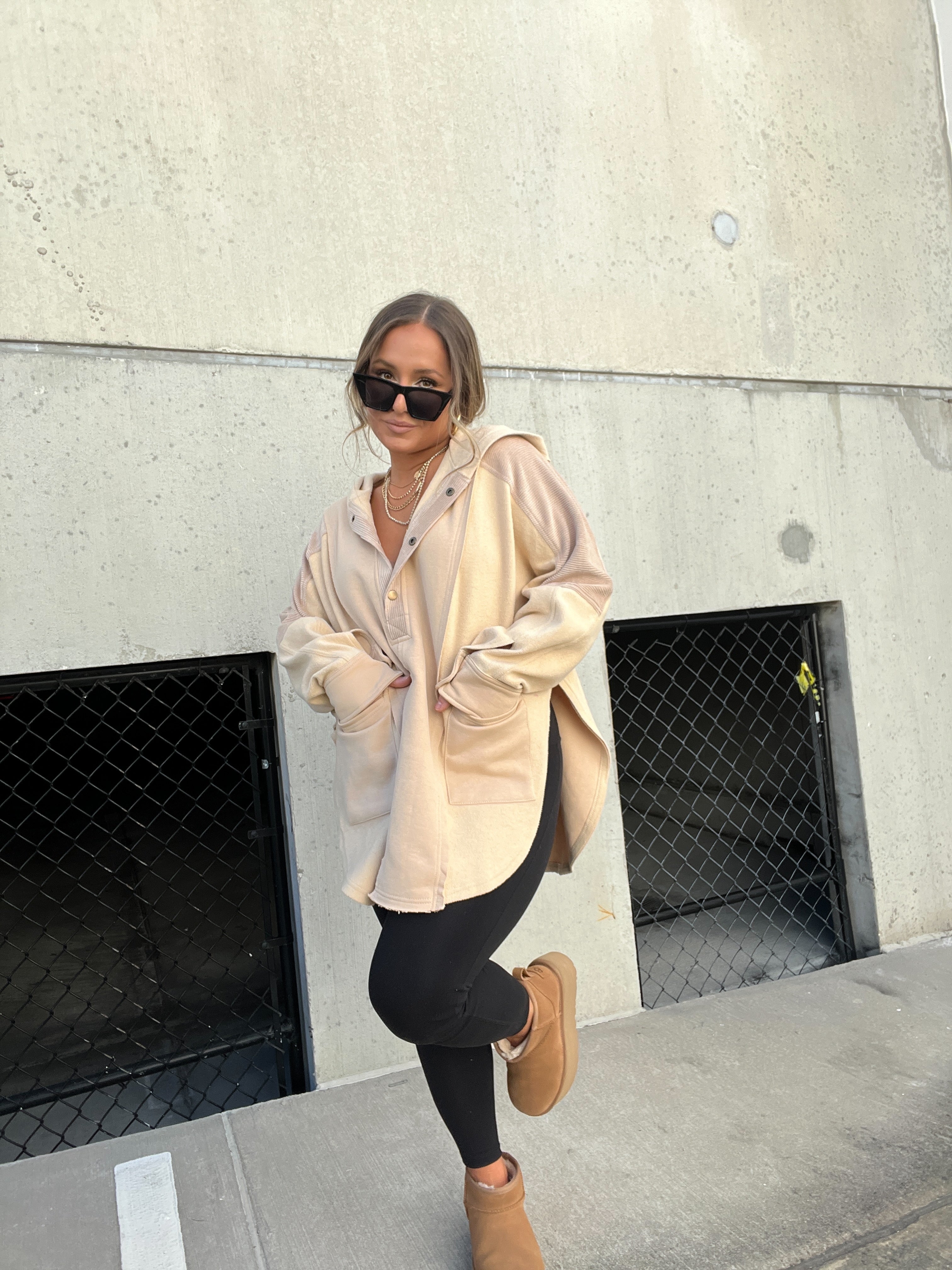 Aemi Mixed Media Hoodie Oatmeal