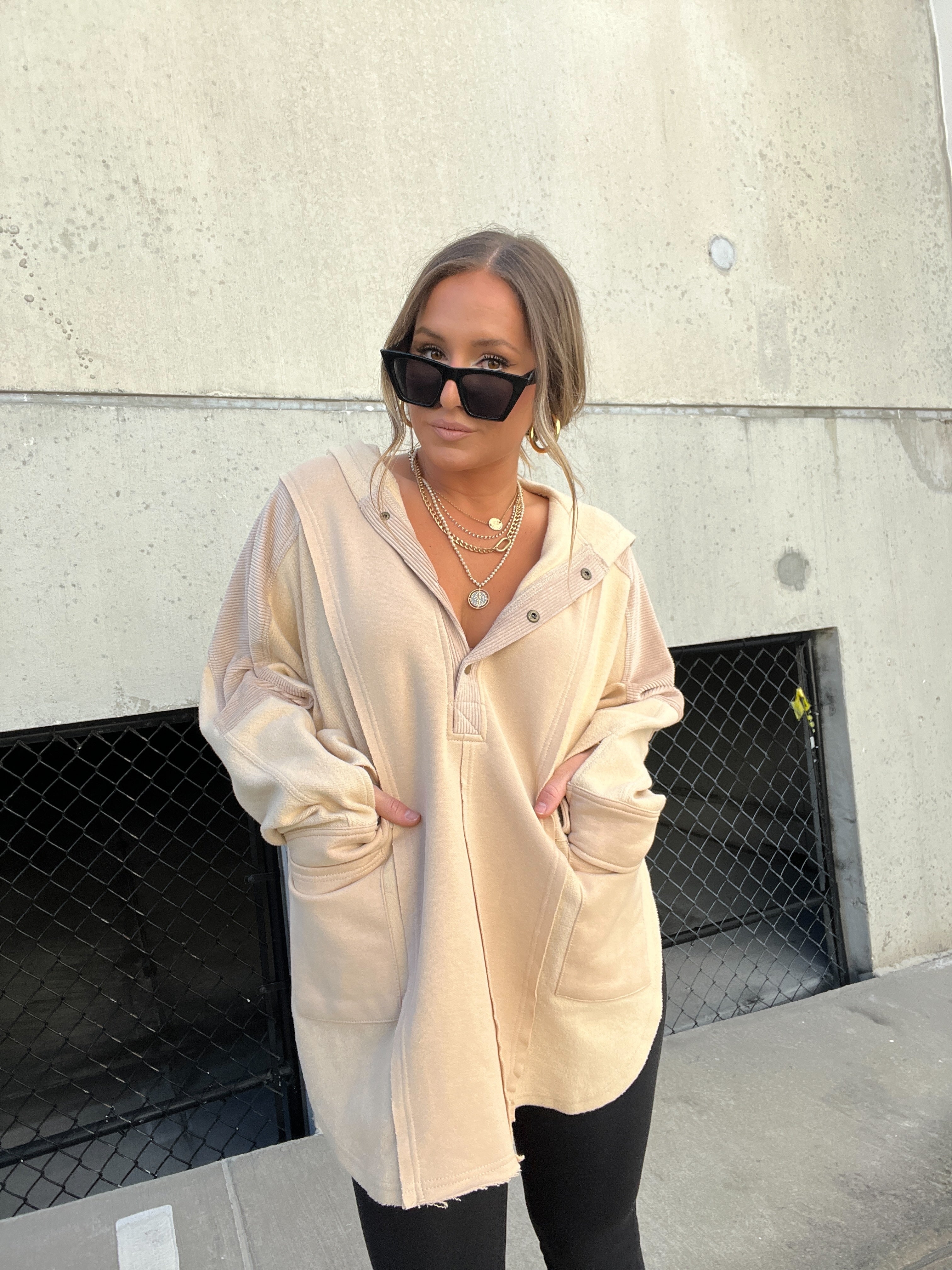 Aemi Mixed Media Hoodie Oatmeal