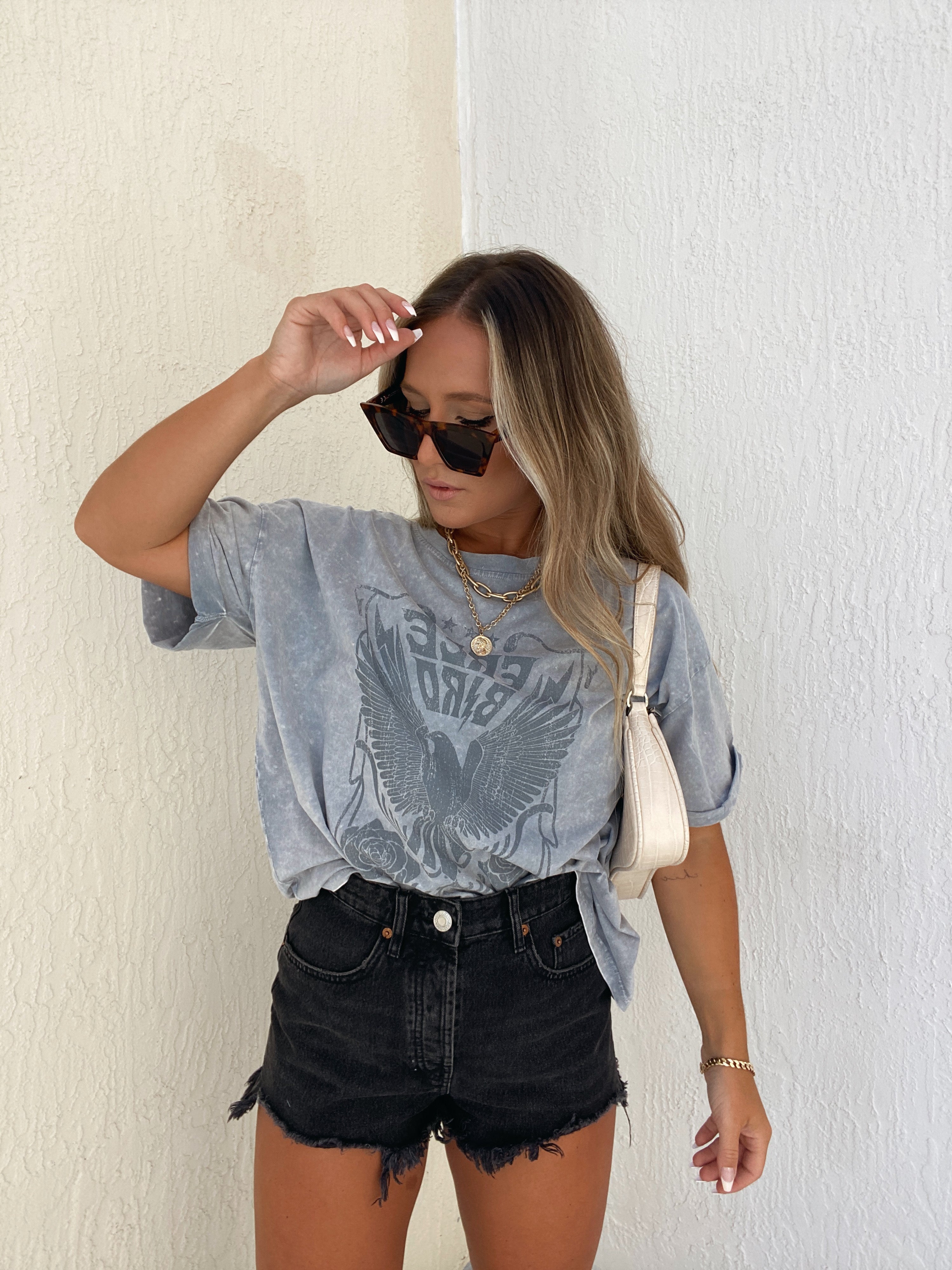 Washed Free Bird Graphic Tee Denim