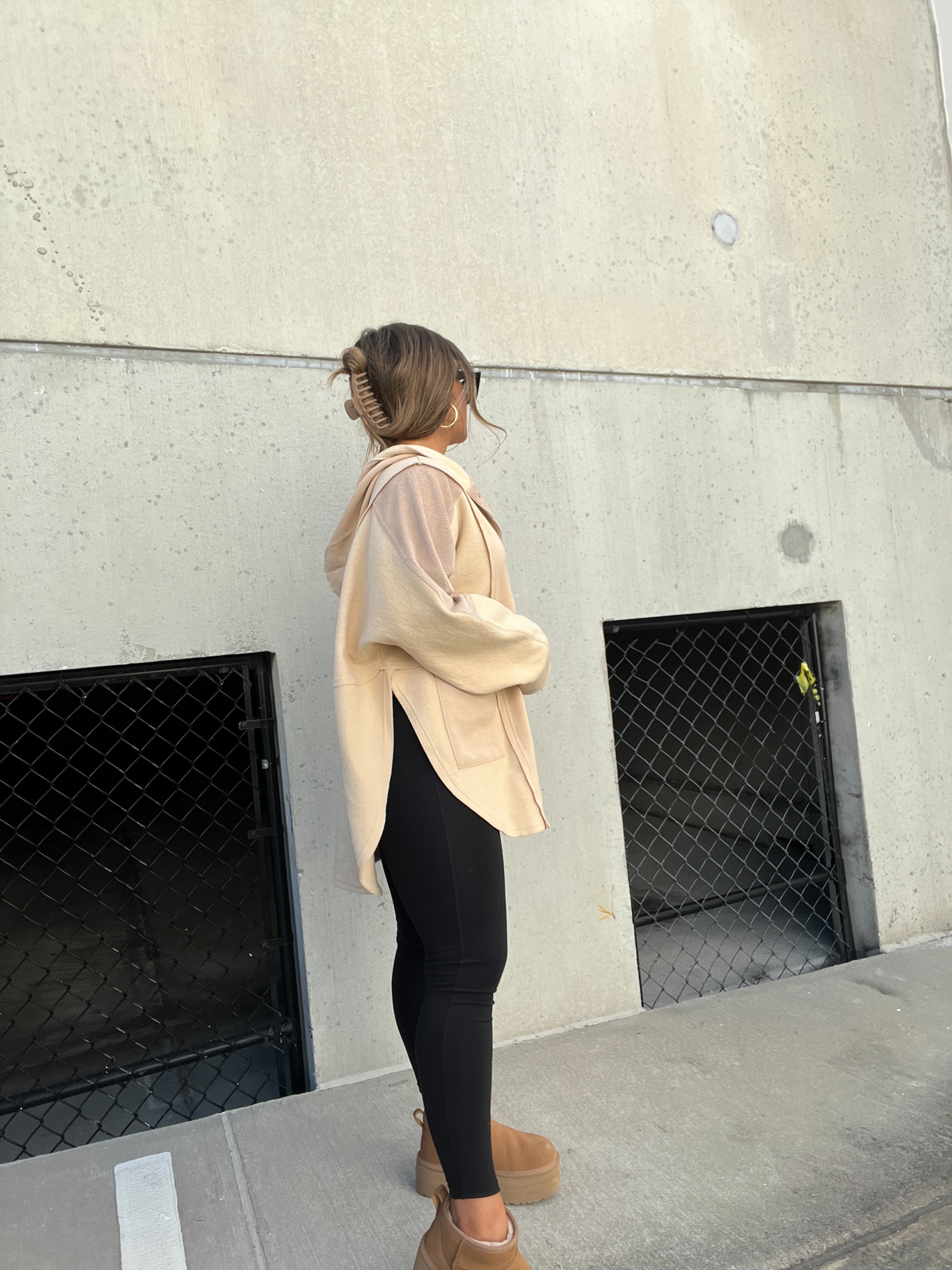 Aemi Mixed Media Hoodie Oatmeal