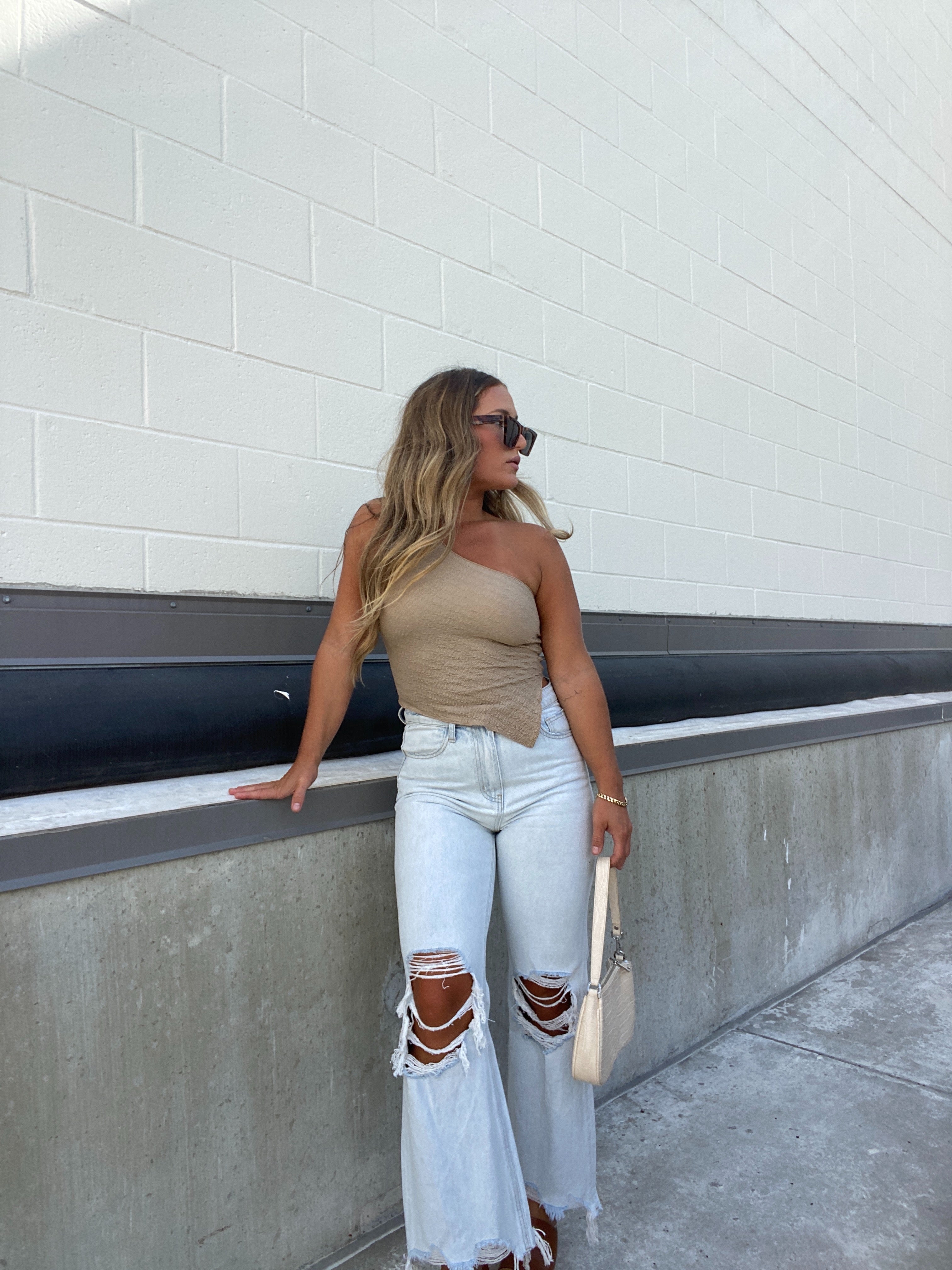 Distressed Cropped Jeans Lt Denim