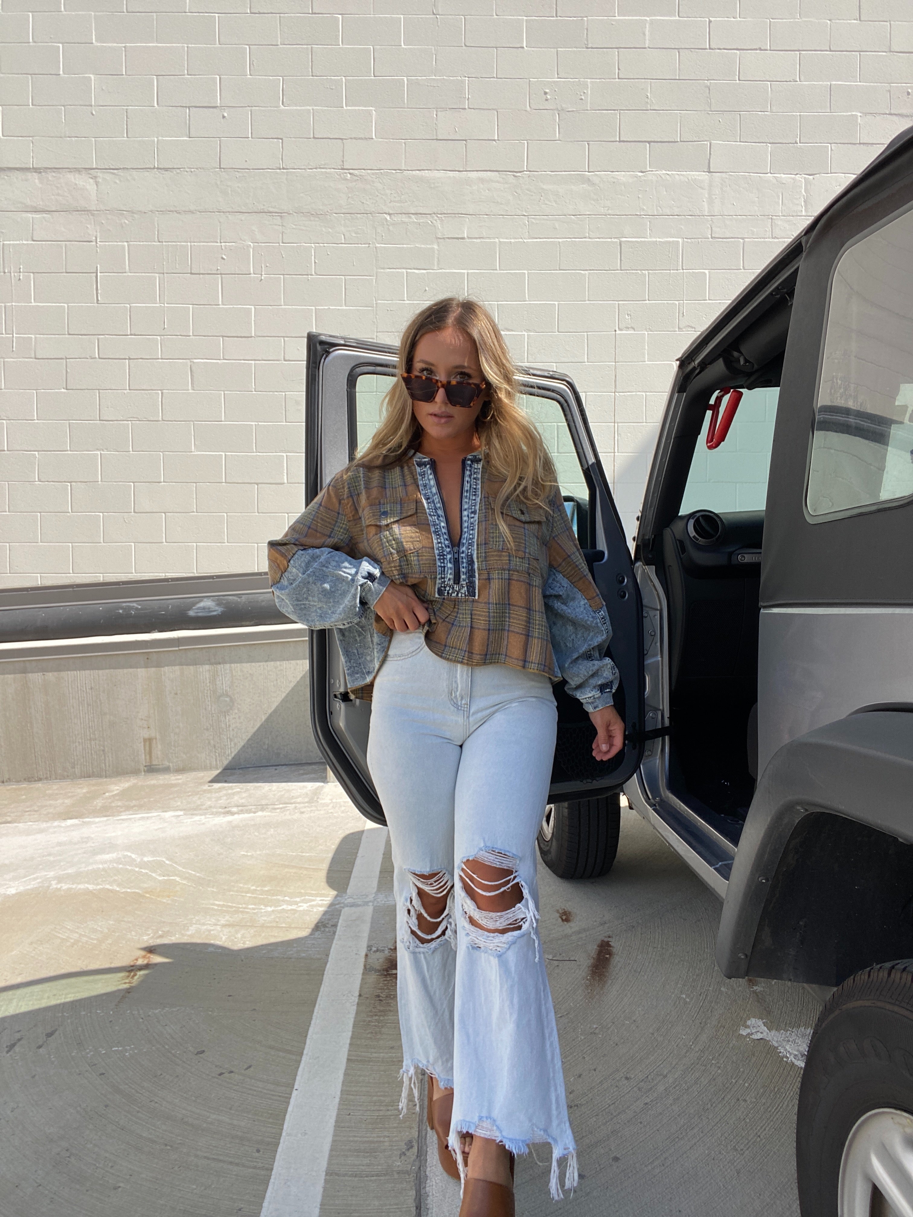 Distressed Cropped Jeans Lt Denim