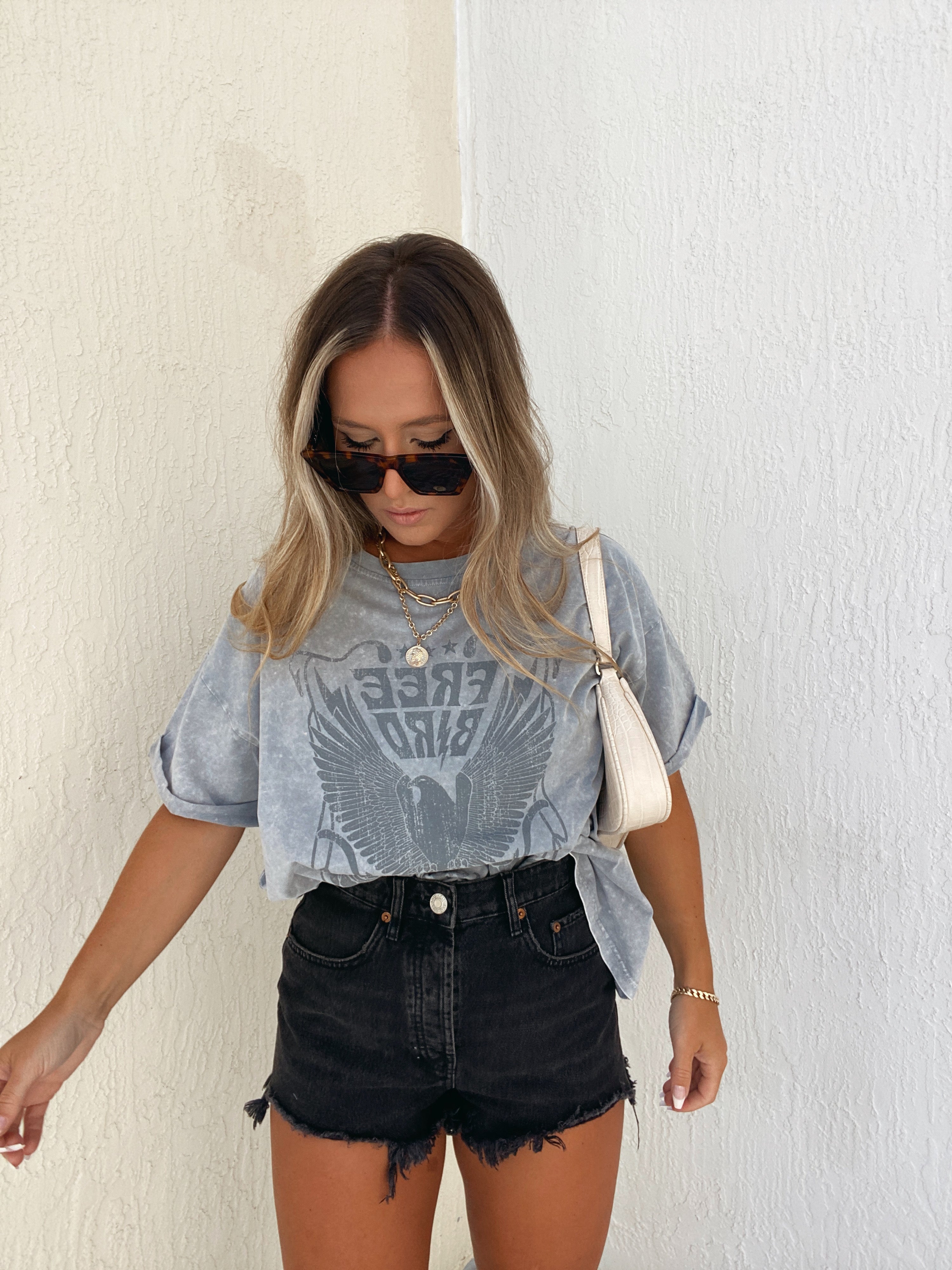 Washed Free Bird Graphic Tee Denim