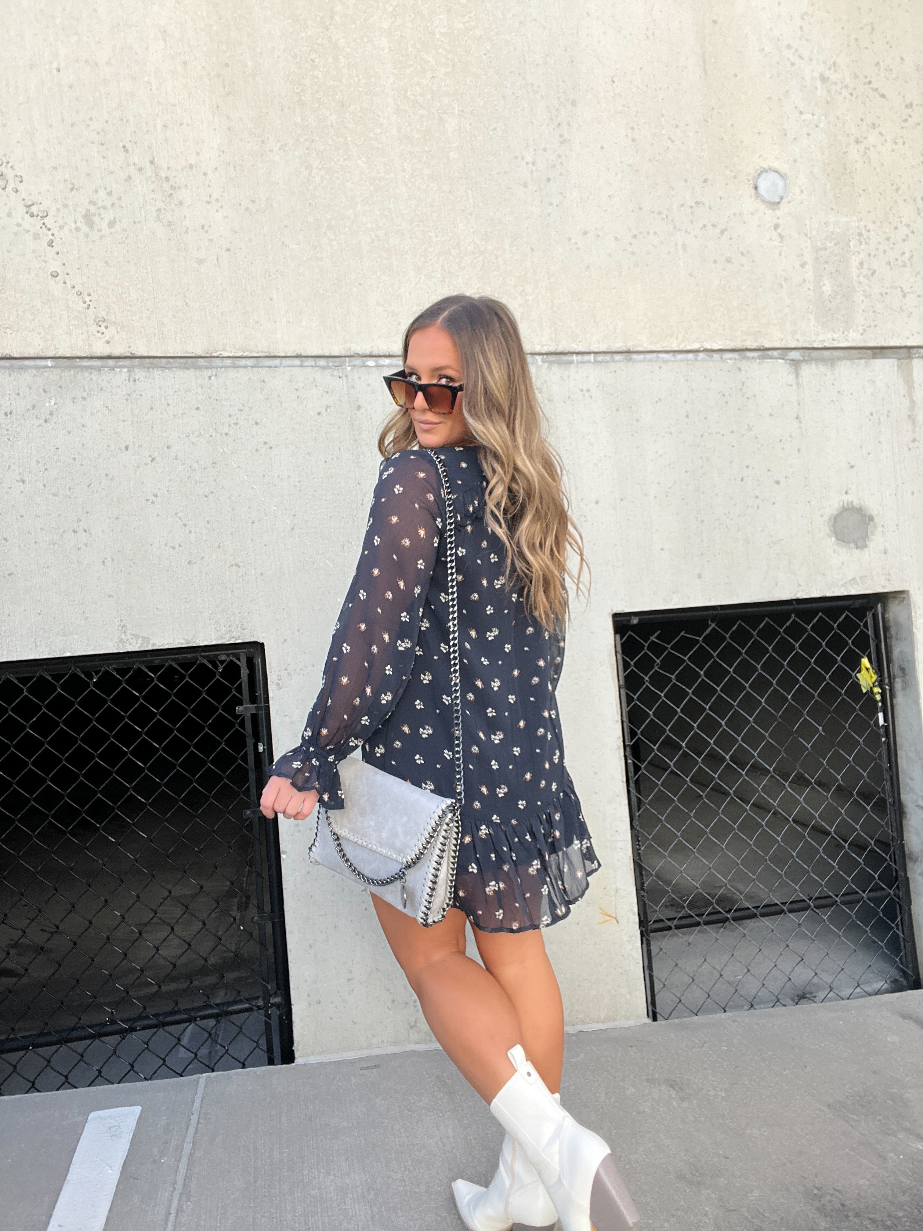 Taylor Chiffon Floral Dress Navy