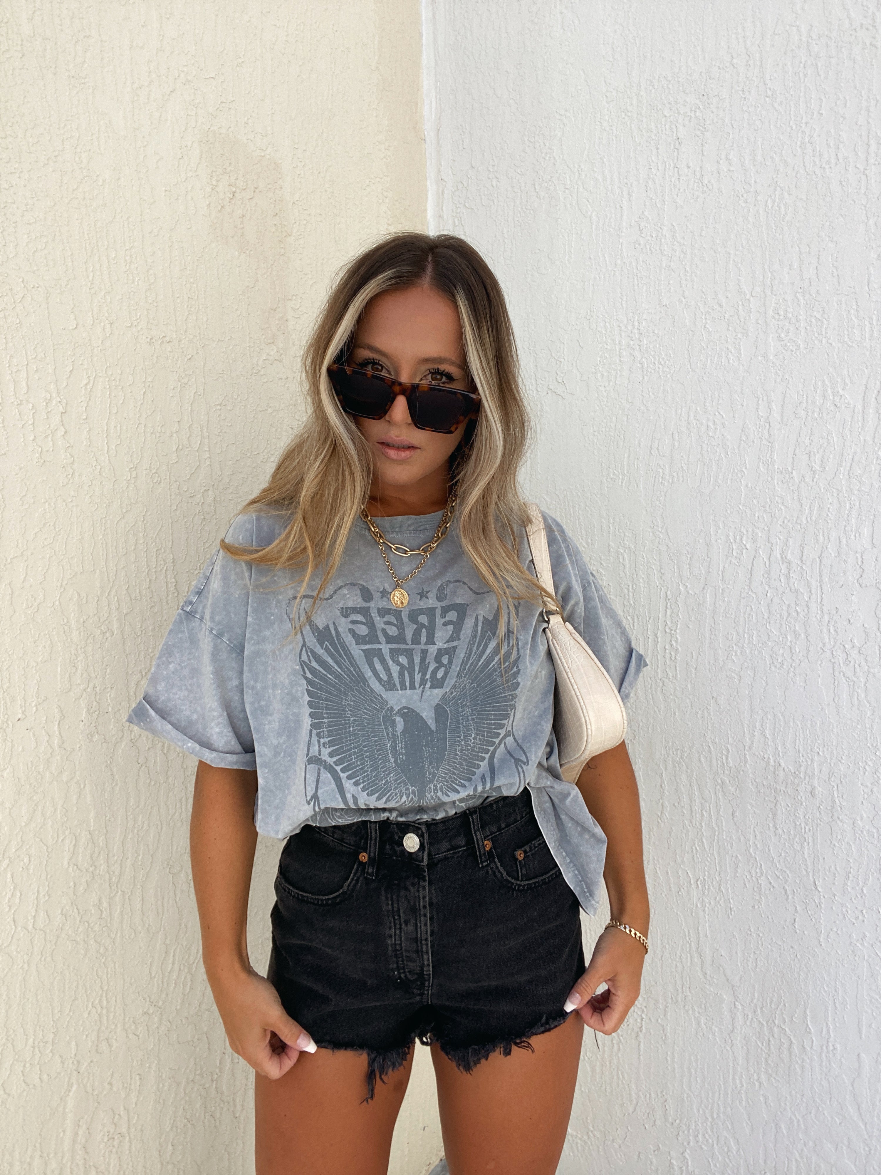 Washed Free Bird Graphic Tee Denim