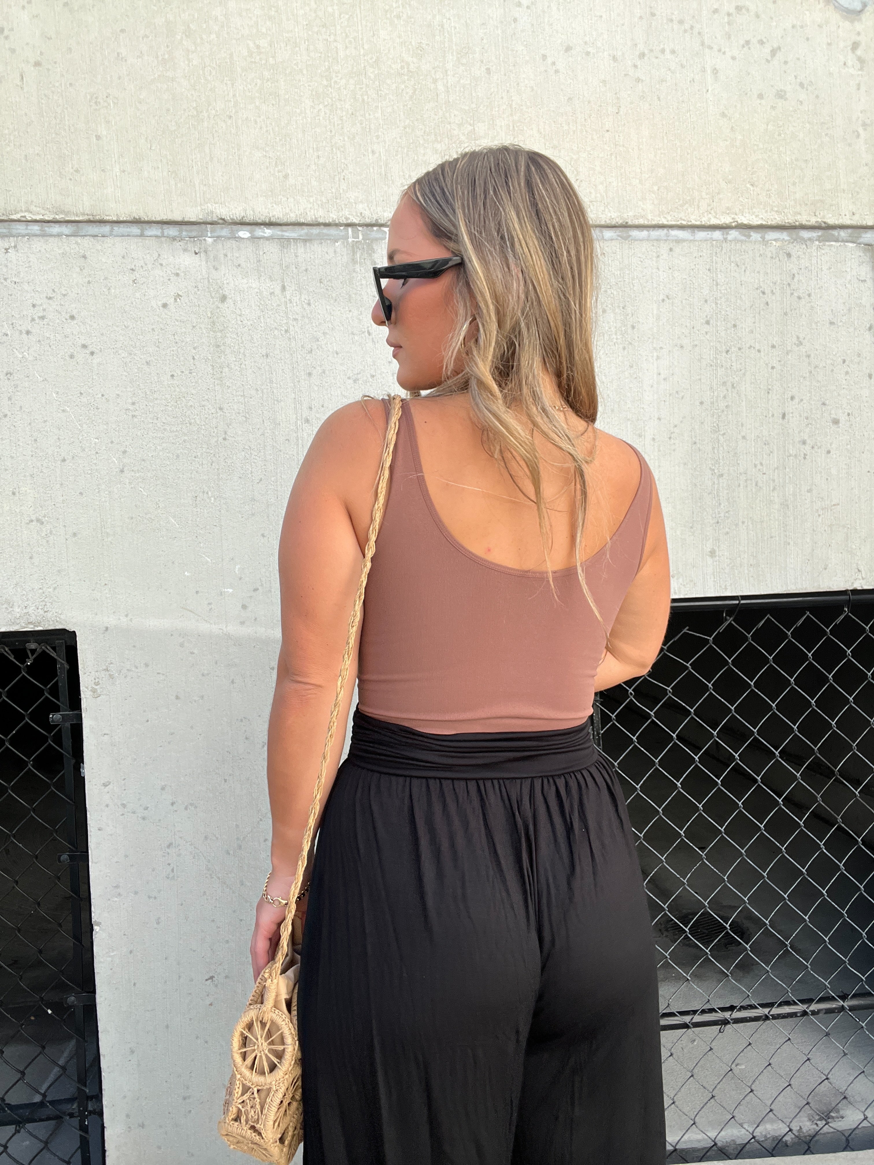 NOT YOUR BASIC FAUX CORSET TANK TOFFEE