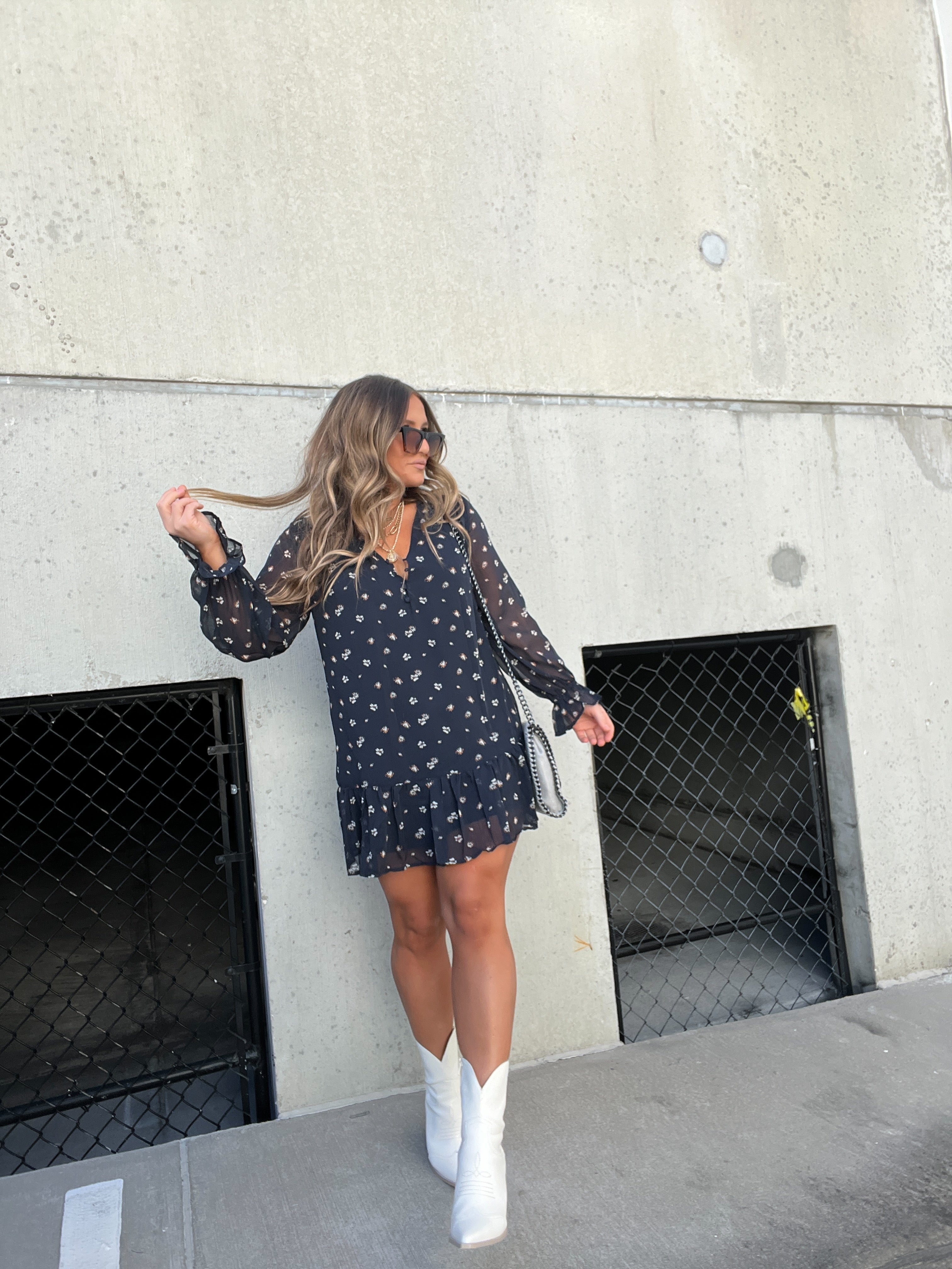 Taylor Chiffon Floral Dress Navy