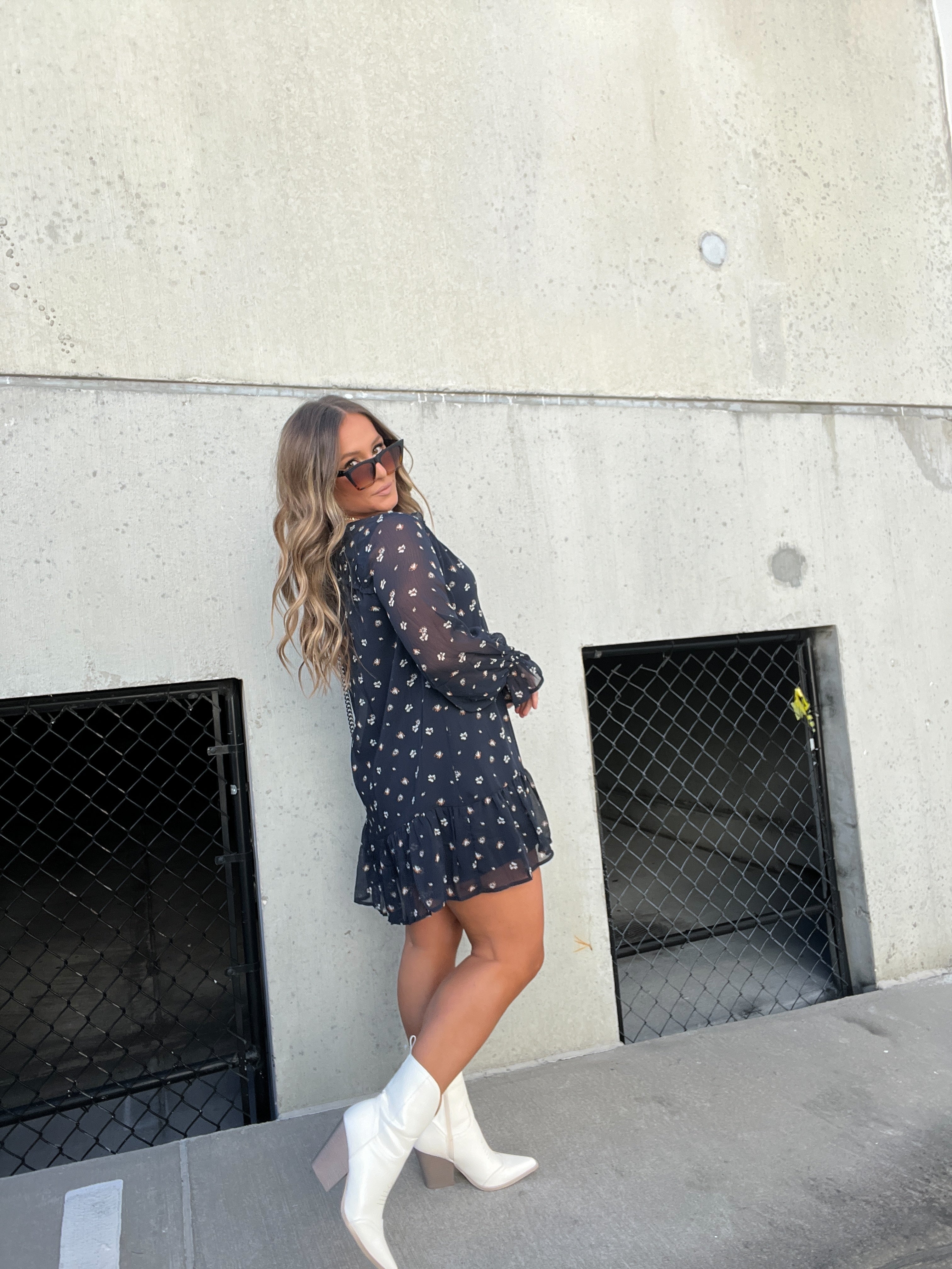 Taylor Chiffon Floral Dress Navy