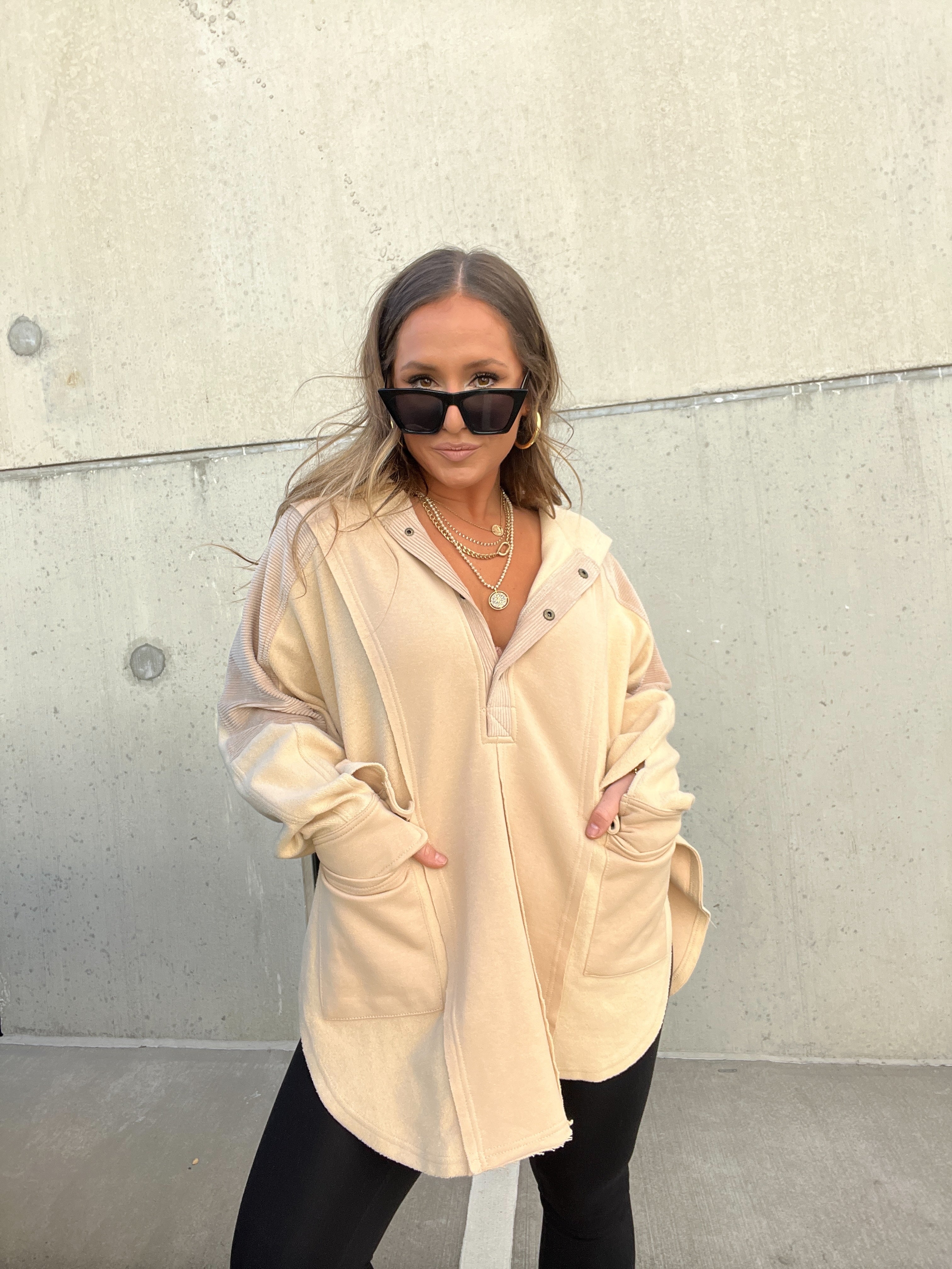 Aemi Mixed Media Hoodie Oatmeal