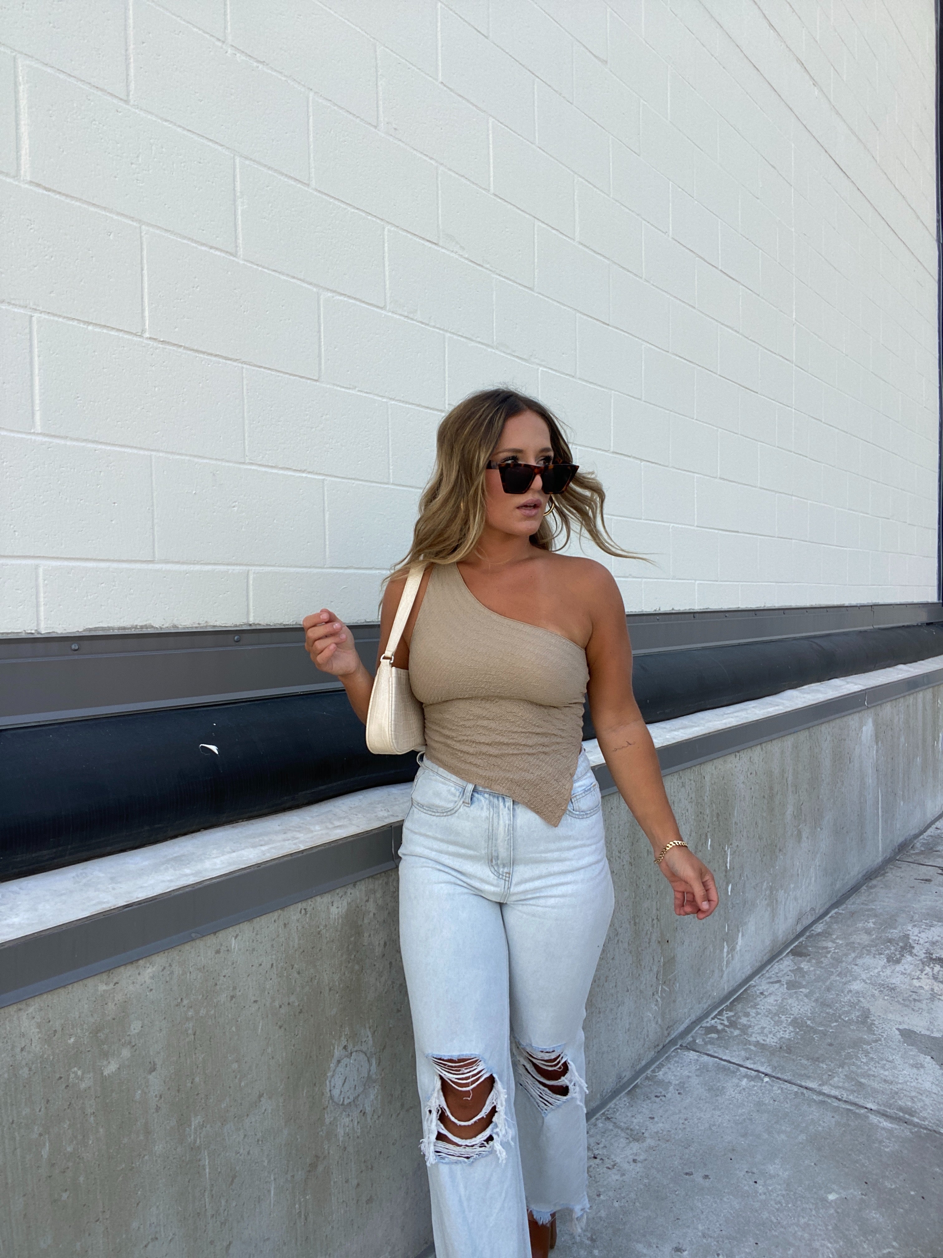 Distressed Cropped Jeans Lt Denim