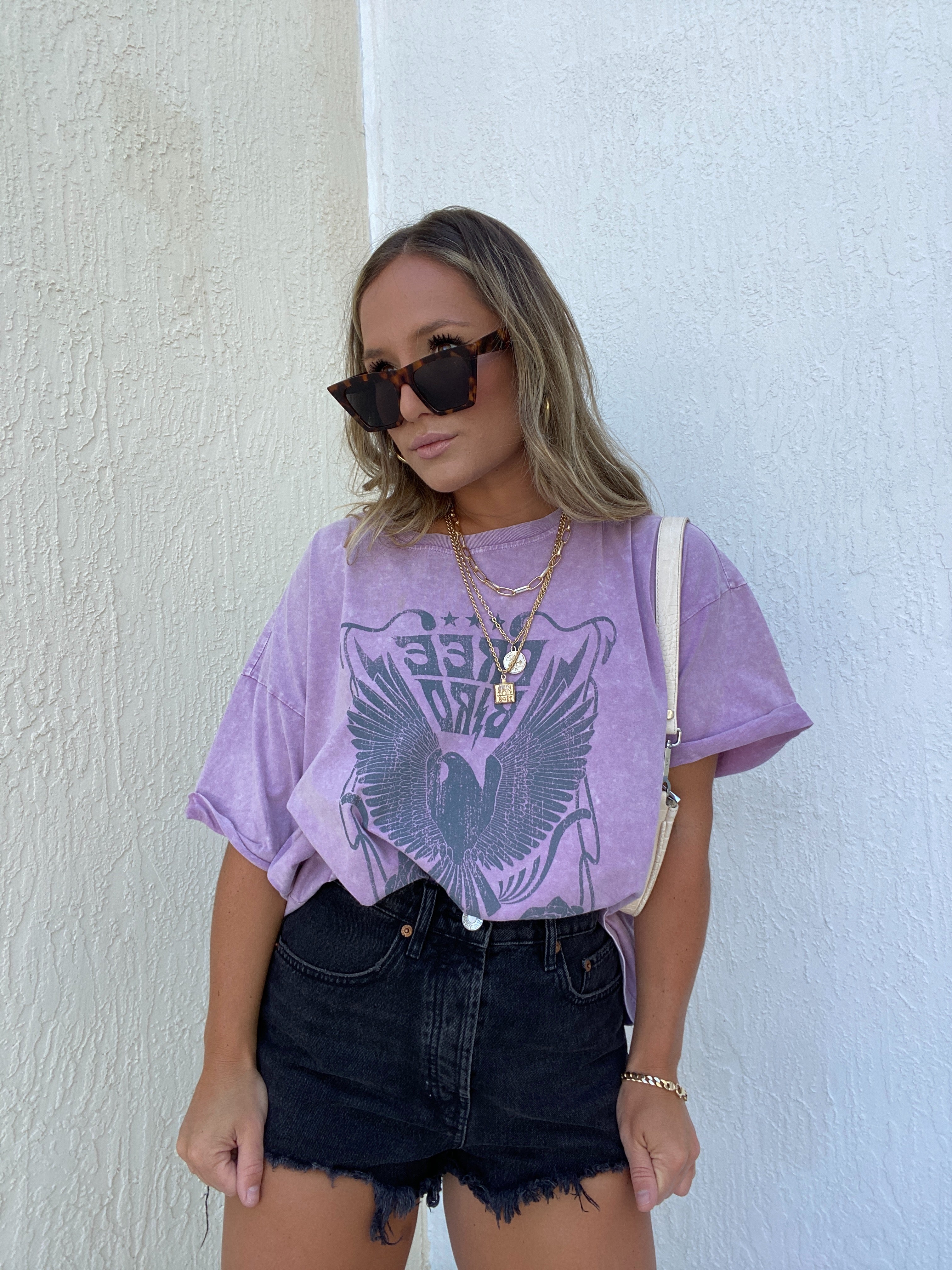 WASHED FREE BIRD GRAPHIC TEE LAVENDER – Chic by Ally B