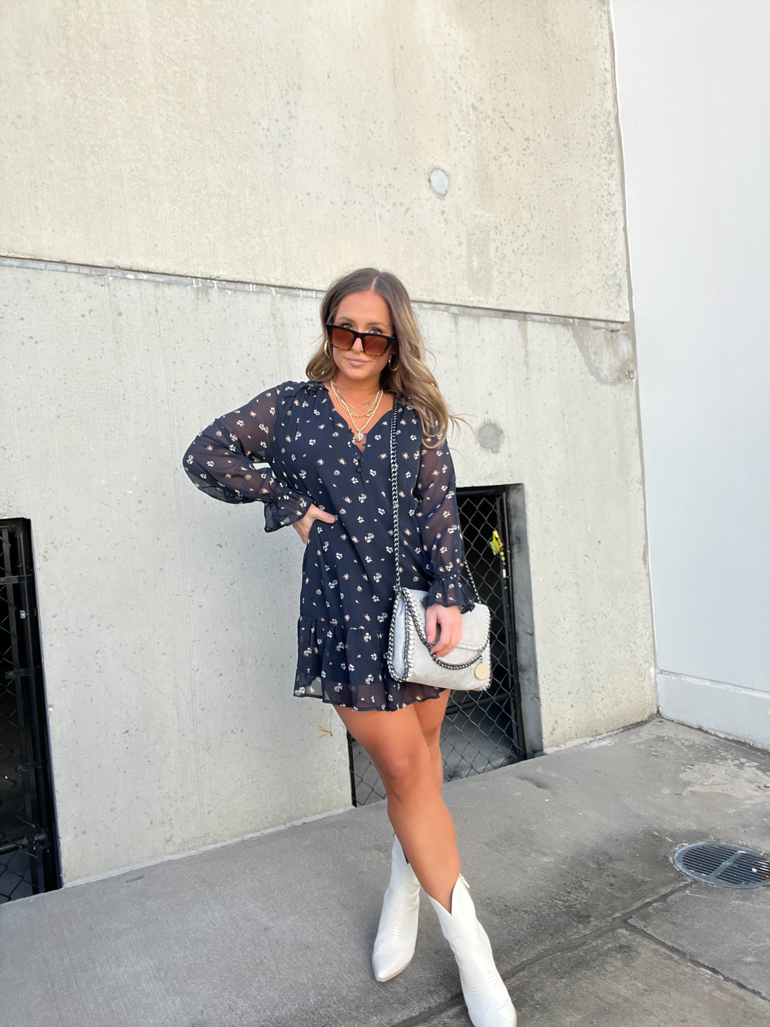 Taylor Chiffon Floral Dress Navy