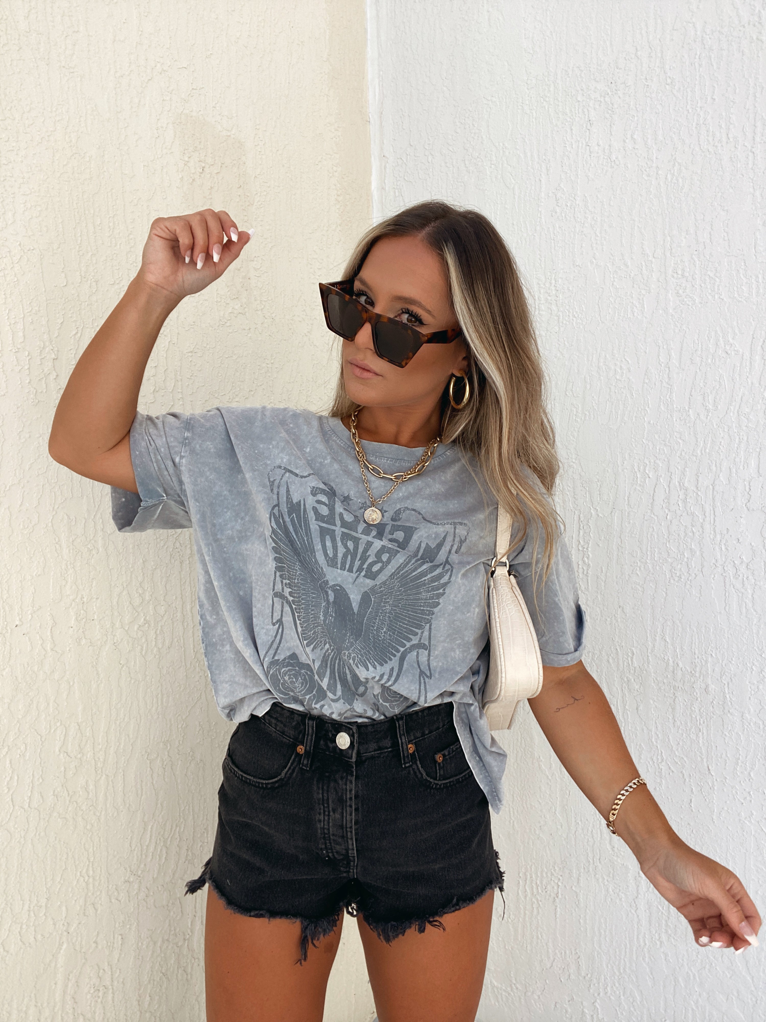 Washed Free Bird Graphic Tee Denim