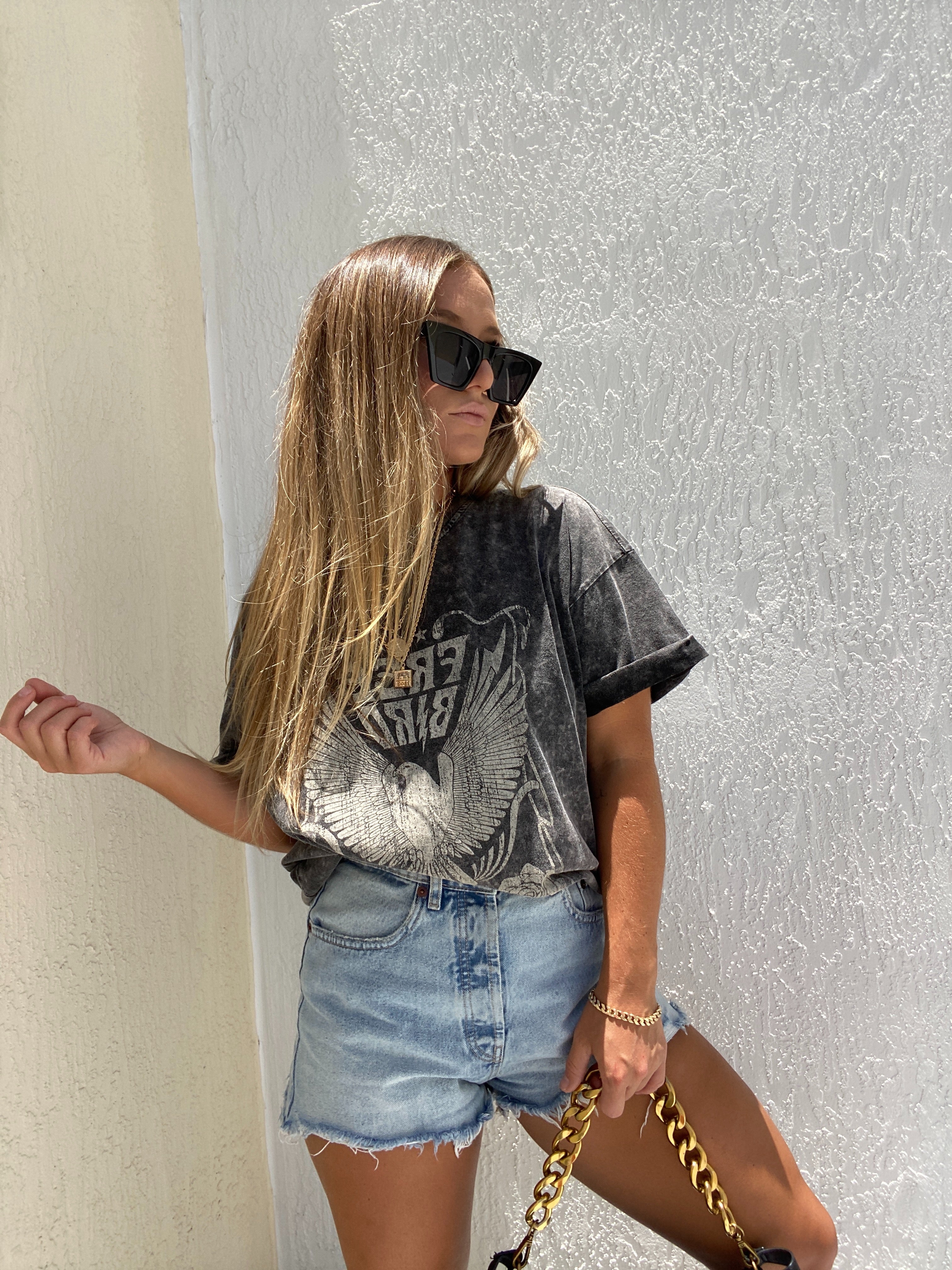 Washed Free Bird Graphic Tee Black