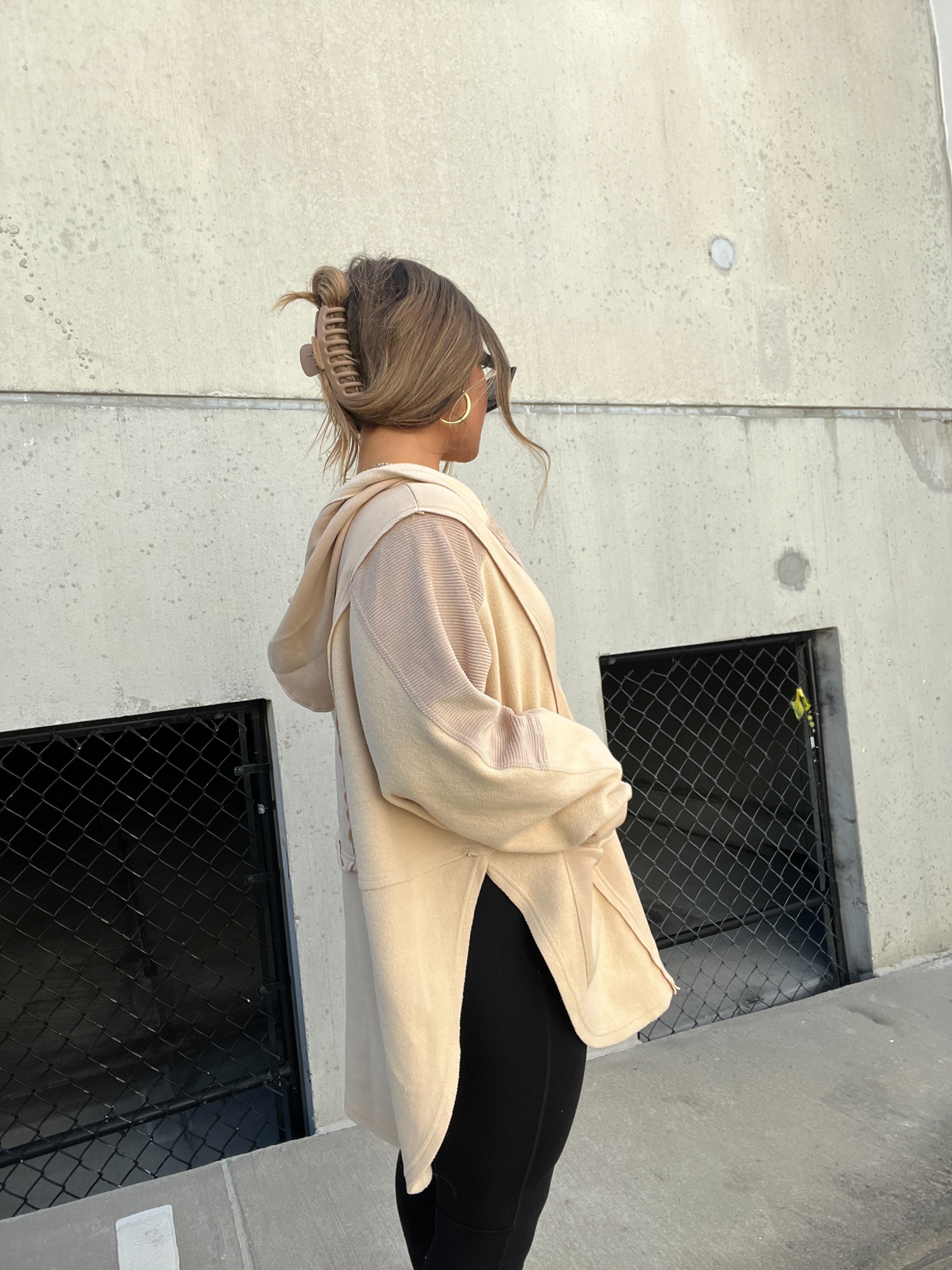 Aemi Mixed Media Hoodie Oatmeal