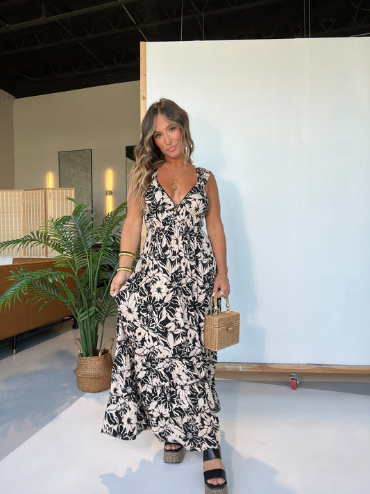 Summer Luau Maxi Dress Black Ivory