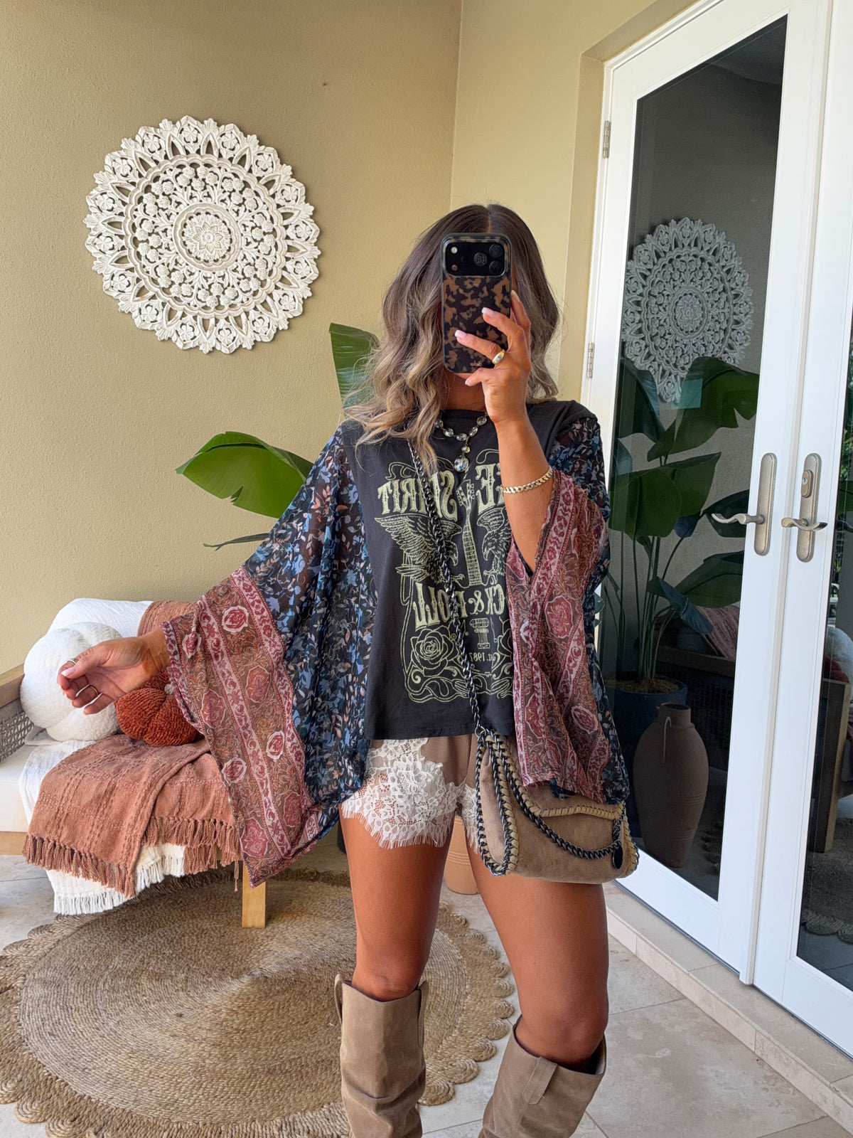 Farrah Kimono Graphic Tee Black