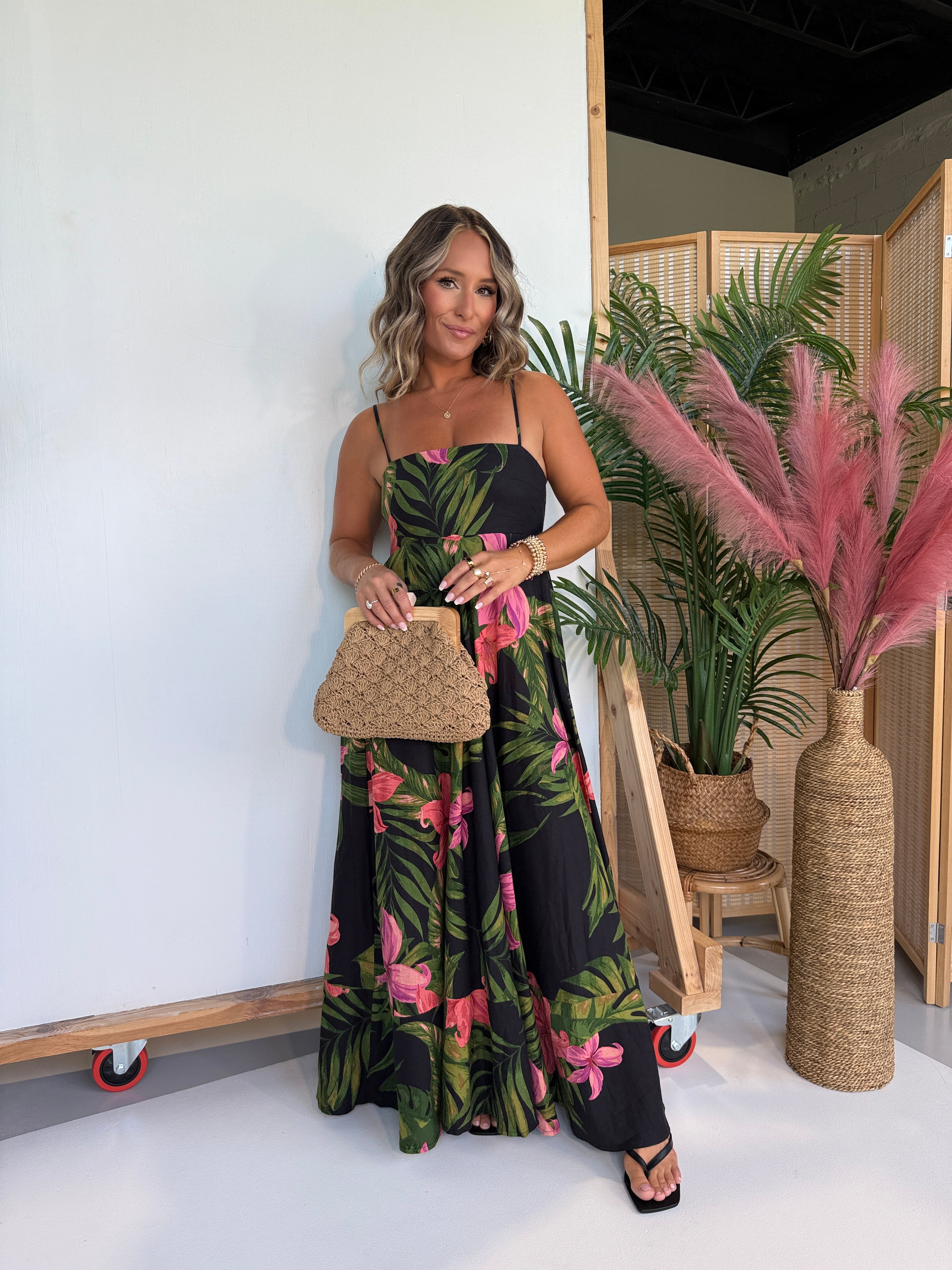 Rainforest Floral Maxi Dress Black Multi