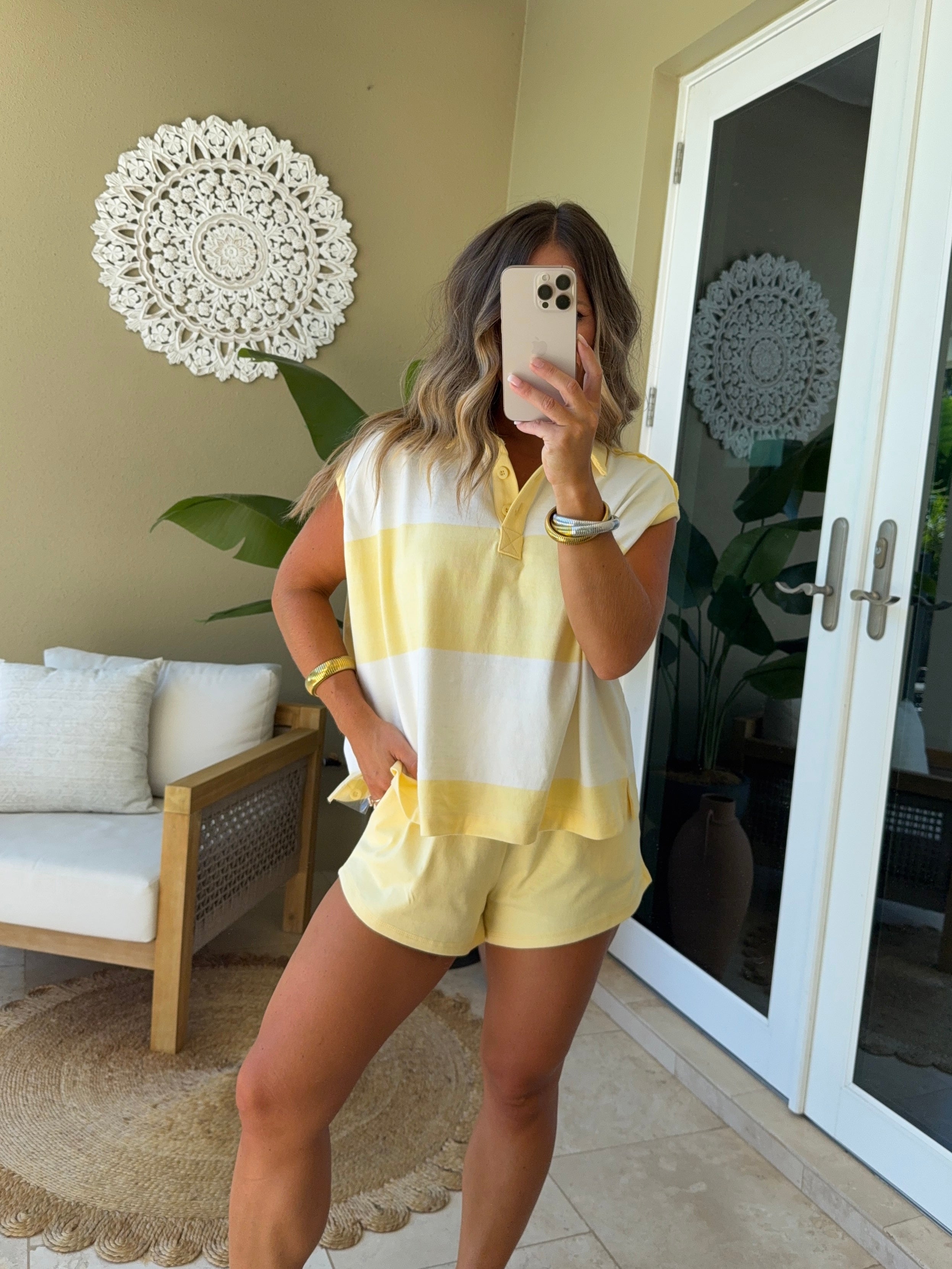 Grove Striped Shorts Set Lemon/Cream