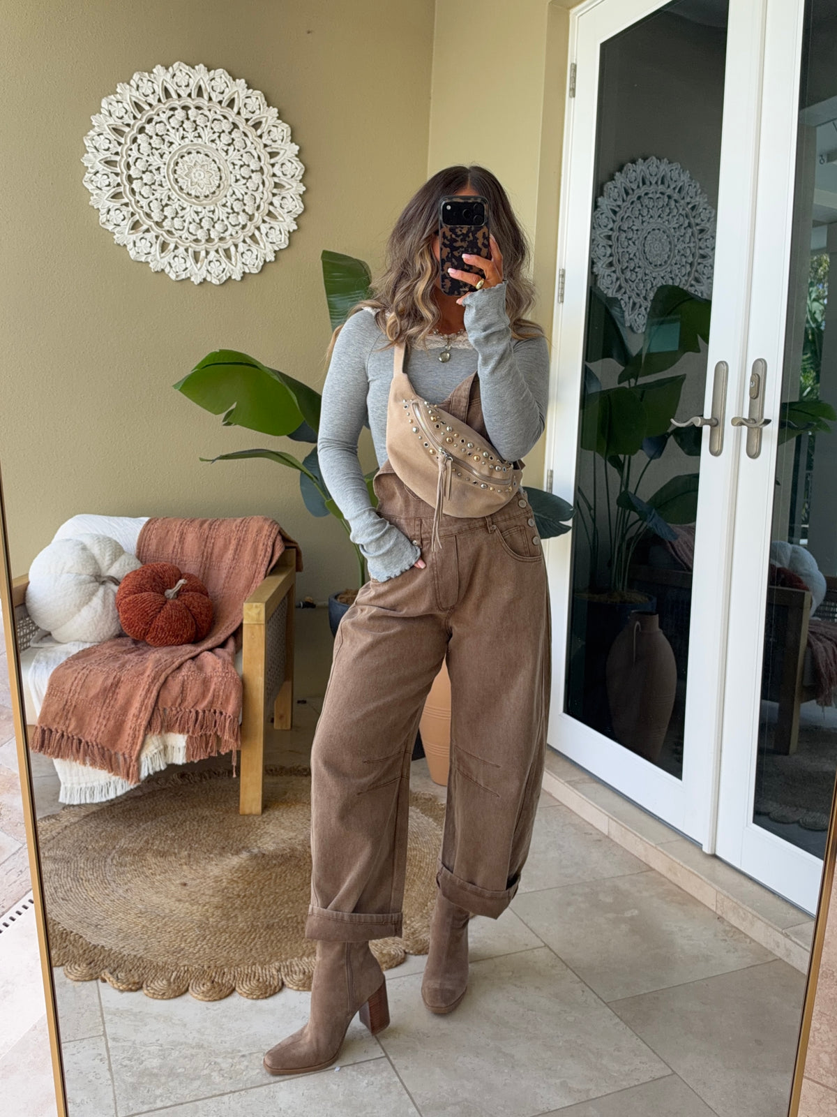 Harvest Season Barrel Overalls Mocha