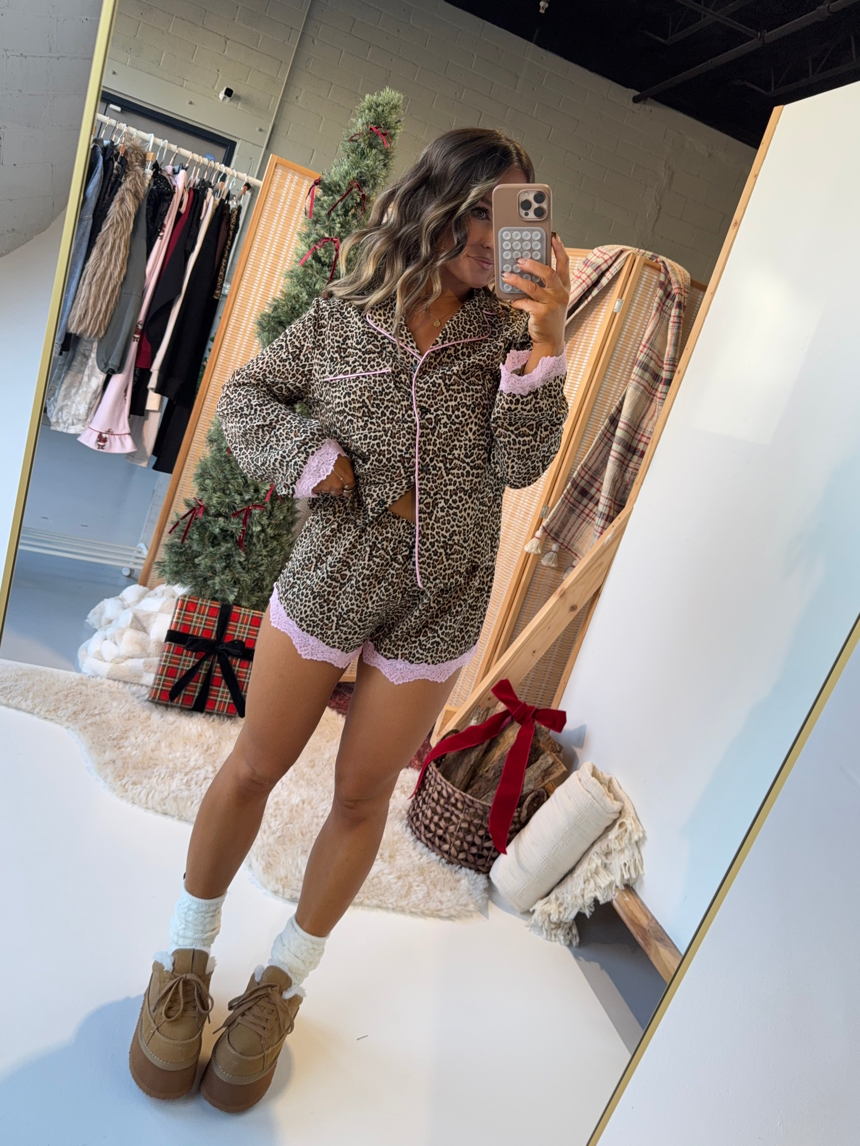 PJ Party Mini Shorts Set Leopard