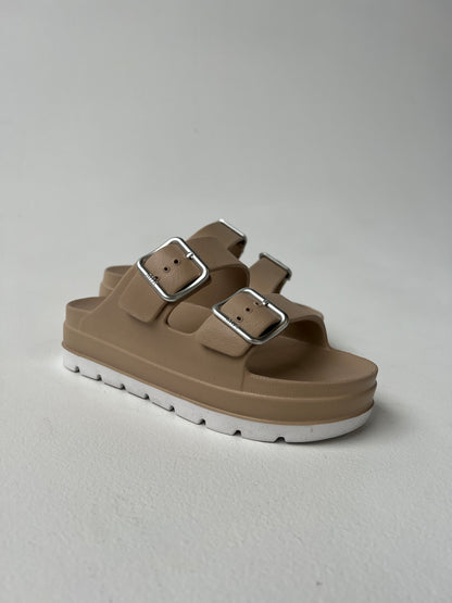 Santi Stacked Double Strap Slides Sand