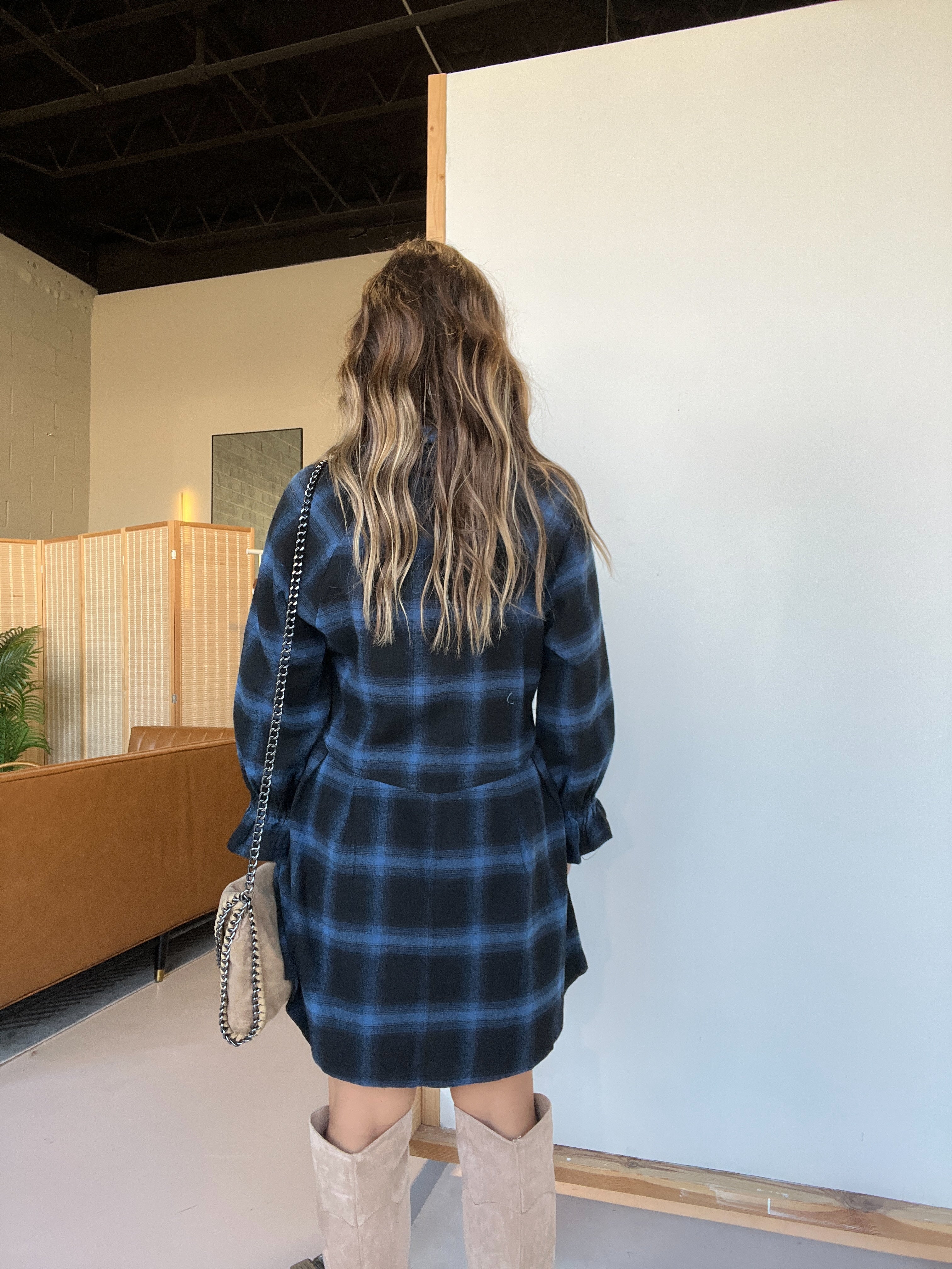 On This Side Of Town Plaid Dress Blue/Black