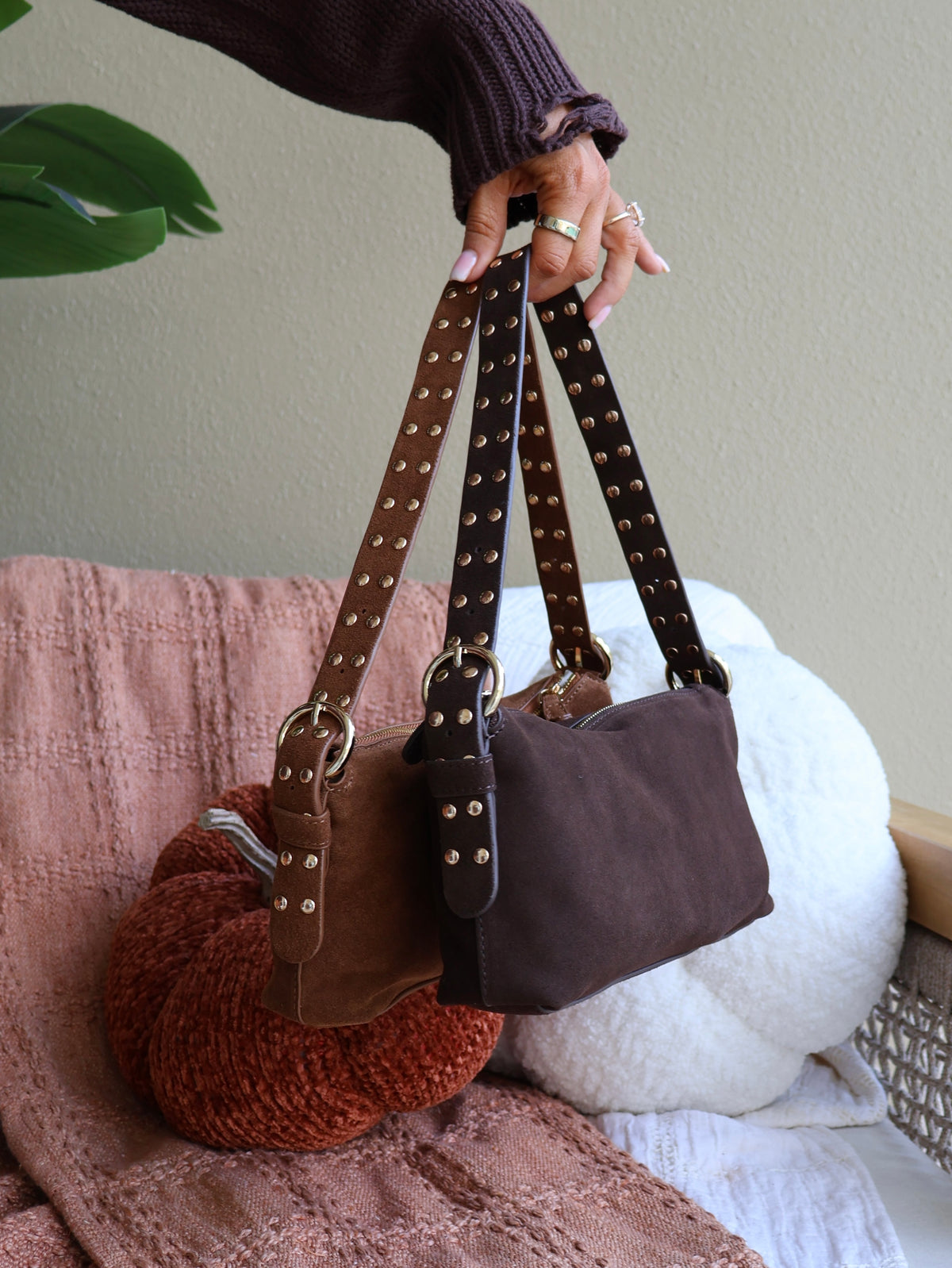 Scarlett Suede Studded Bag Camel