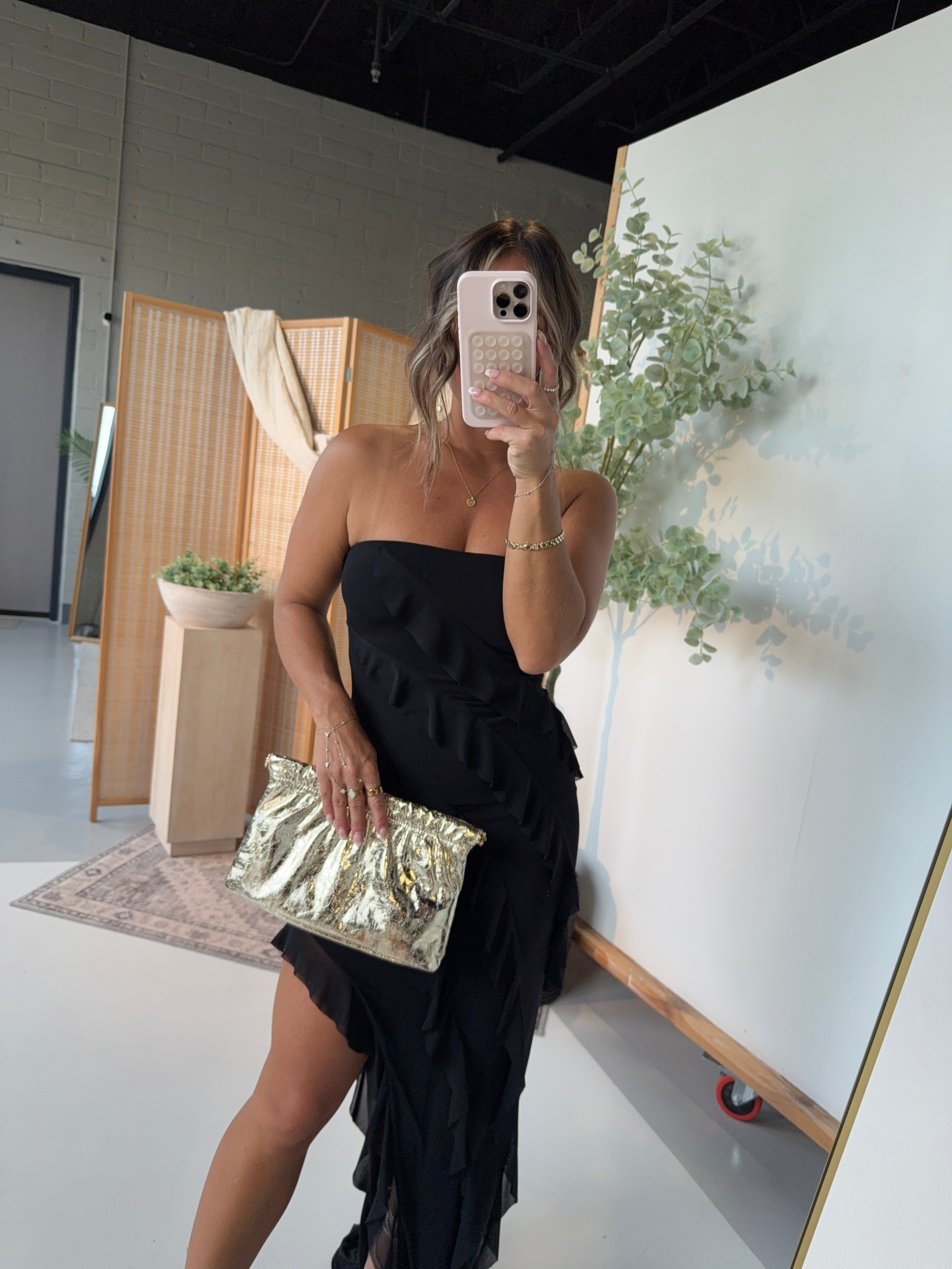 Black Tie Mesh Ruffle Dress Black