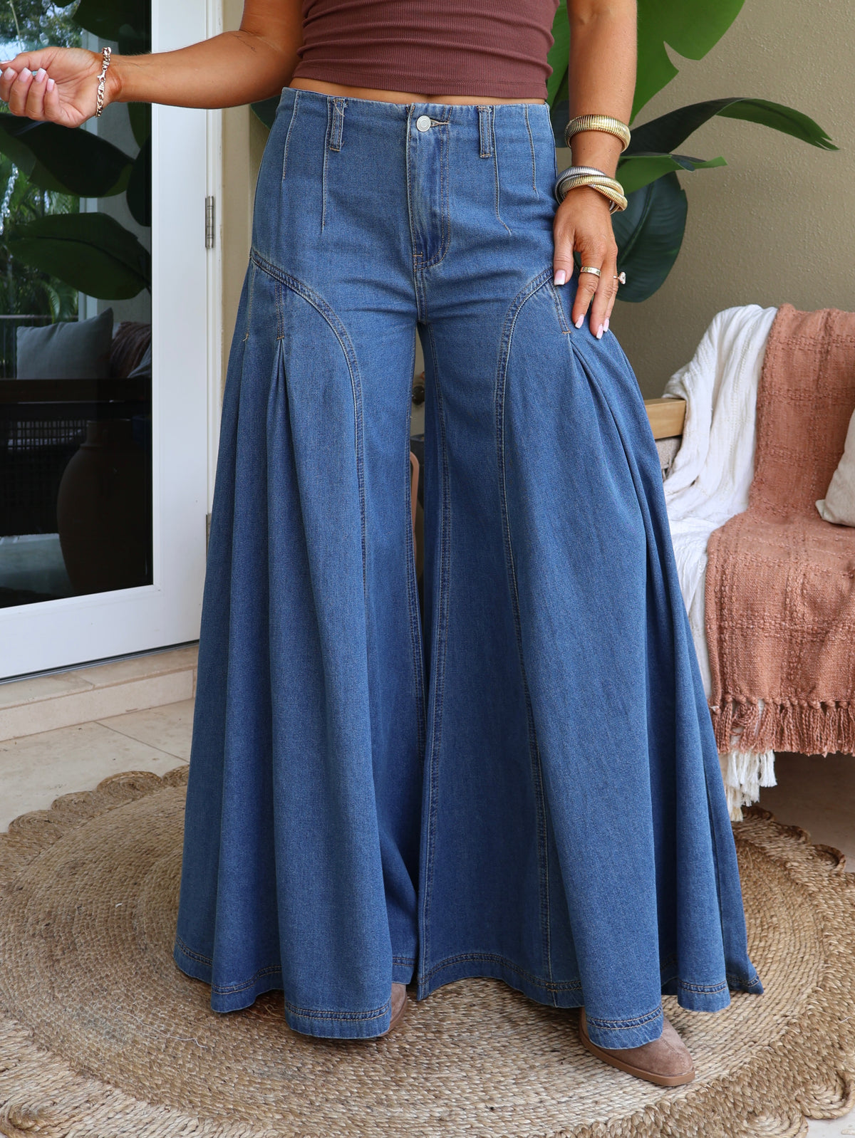 Cyrus Tiered Boho Pants Dark Denim