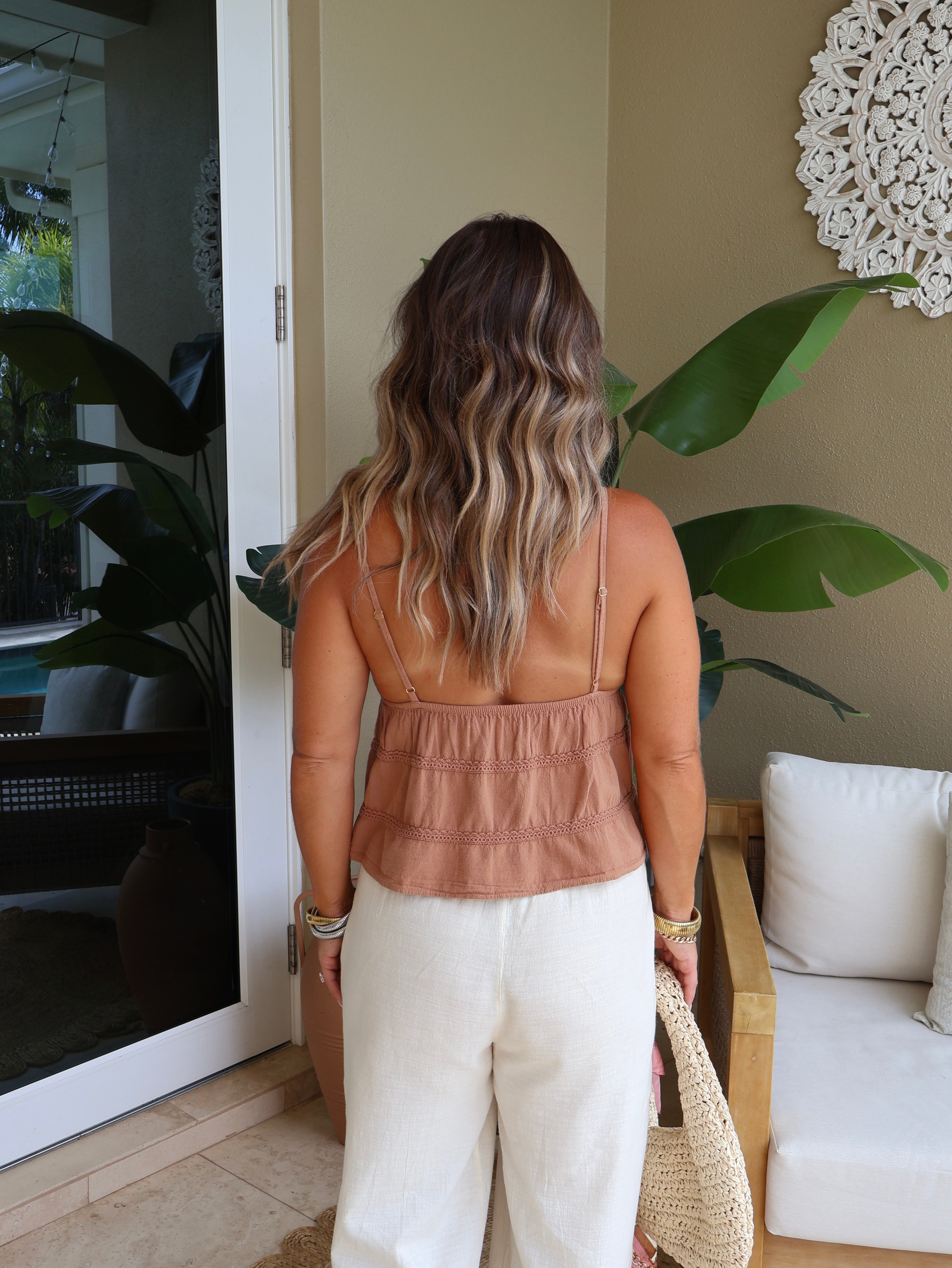 Delphine Tie Front Top Mocha