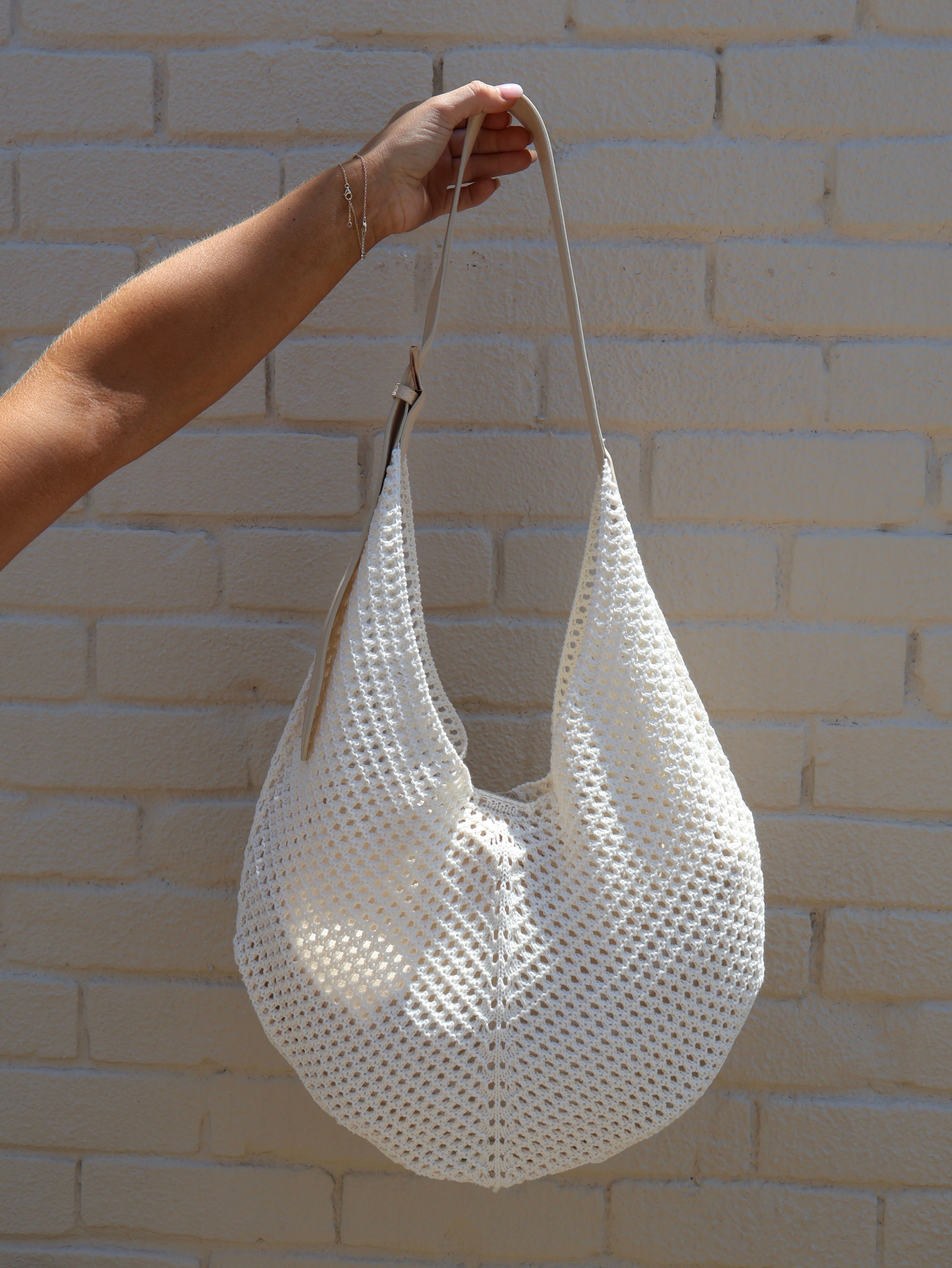 Taylor Crochet Boho Bag Cream/White