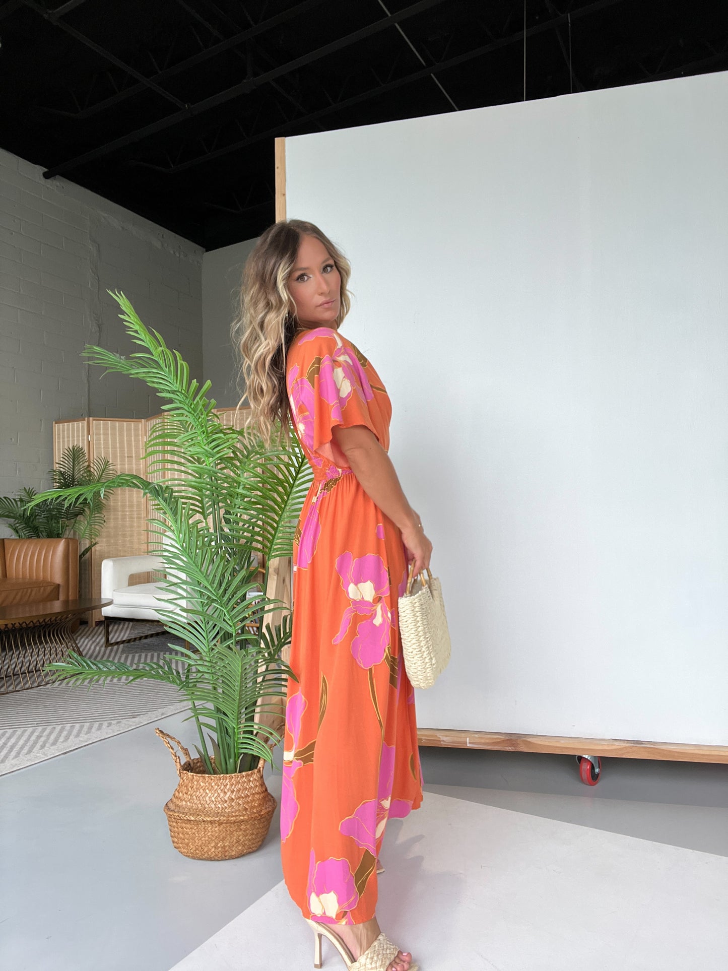 Vacay Skies Floral Maxi Dress Apricot