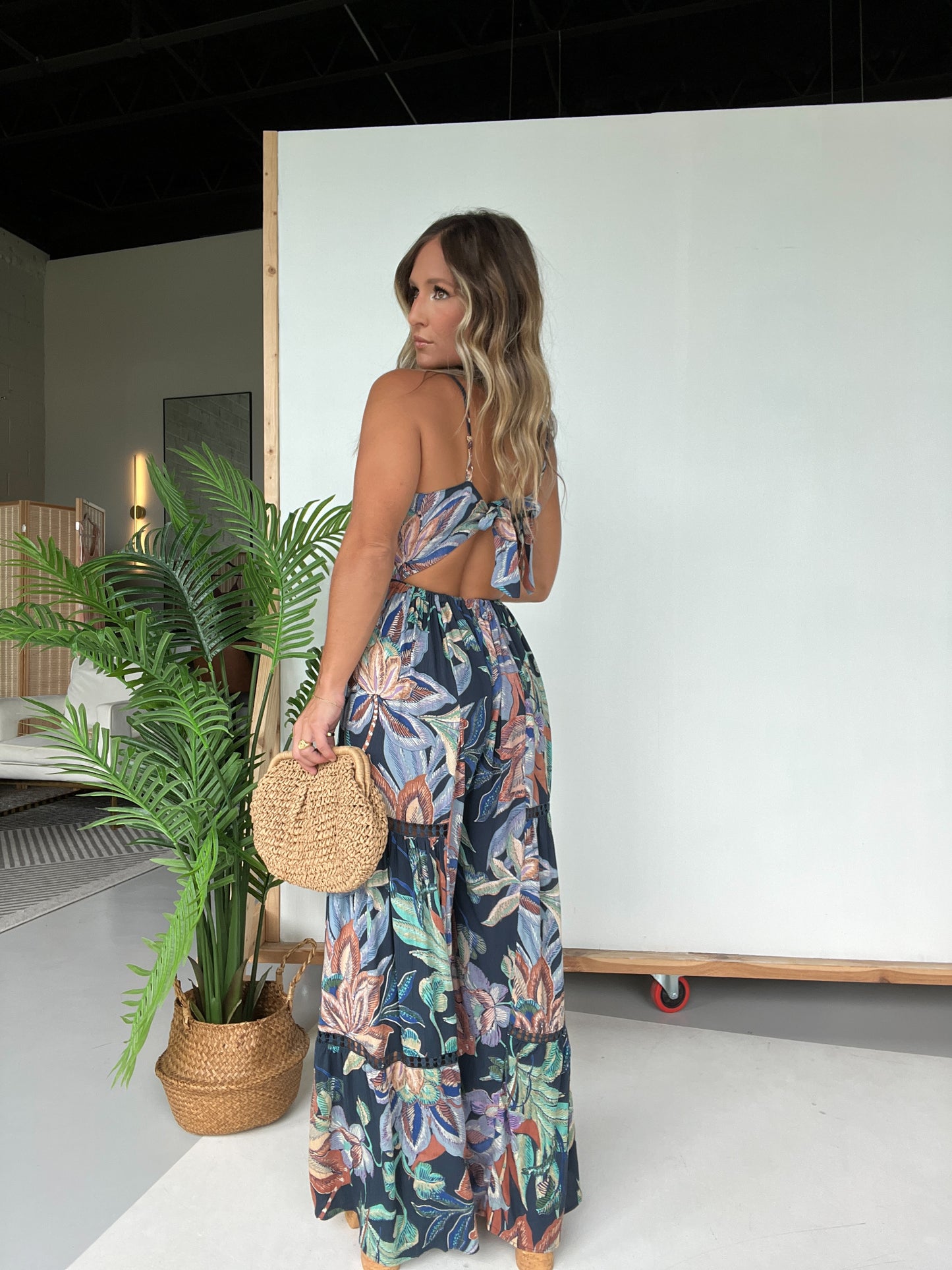 Deep Dive Floral Boho Jumpsuit Navy Multi