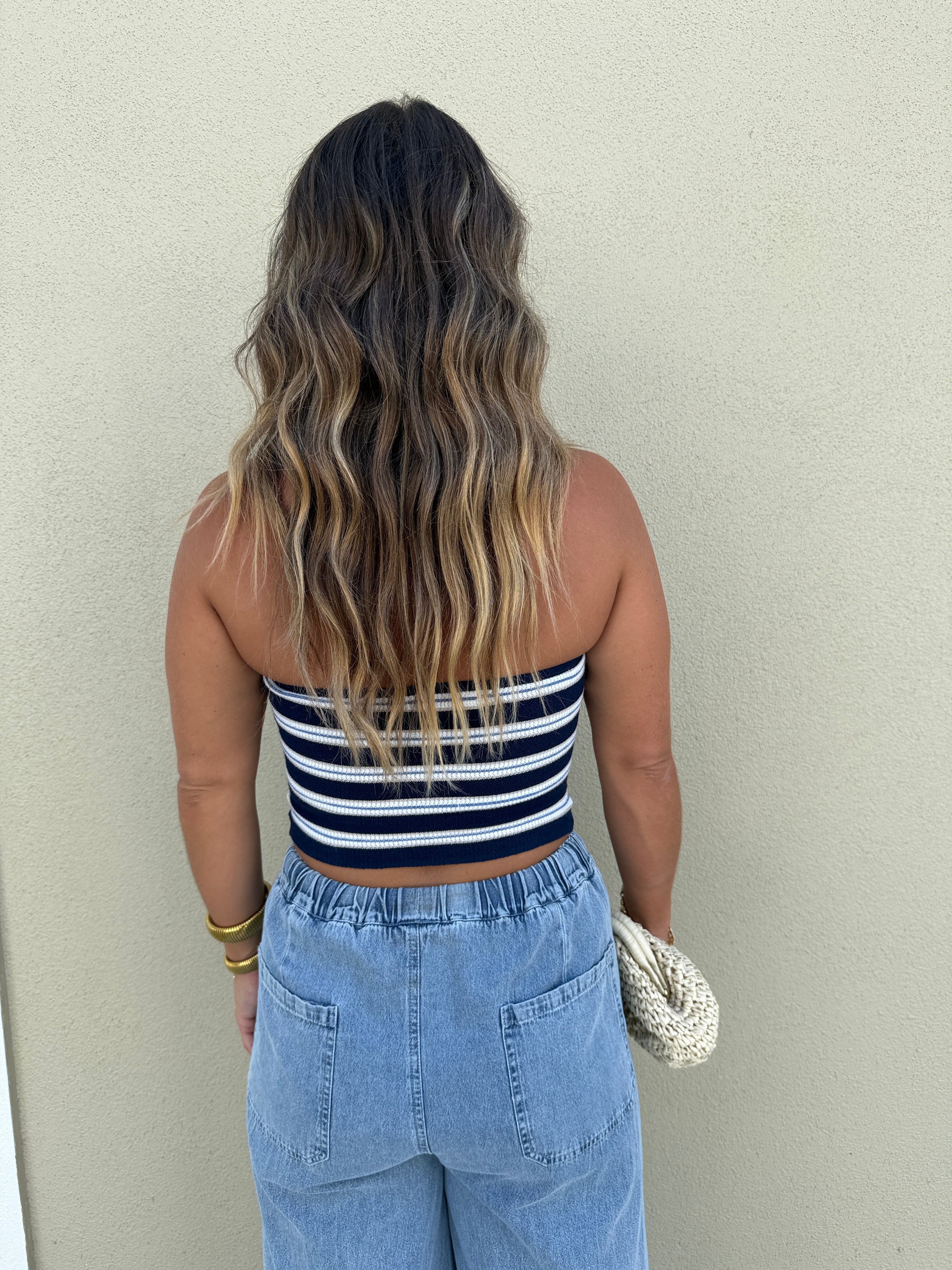 July Heat Strapless Knit Top Navy