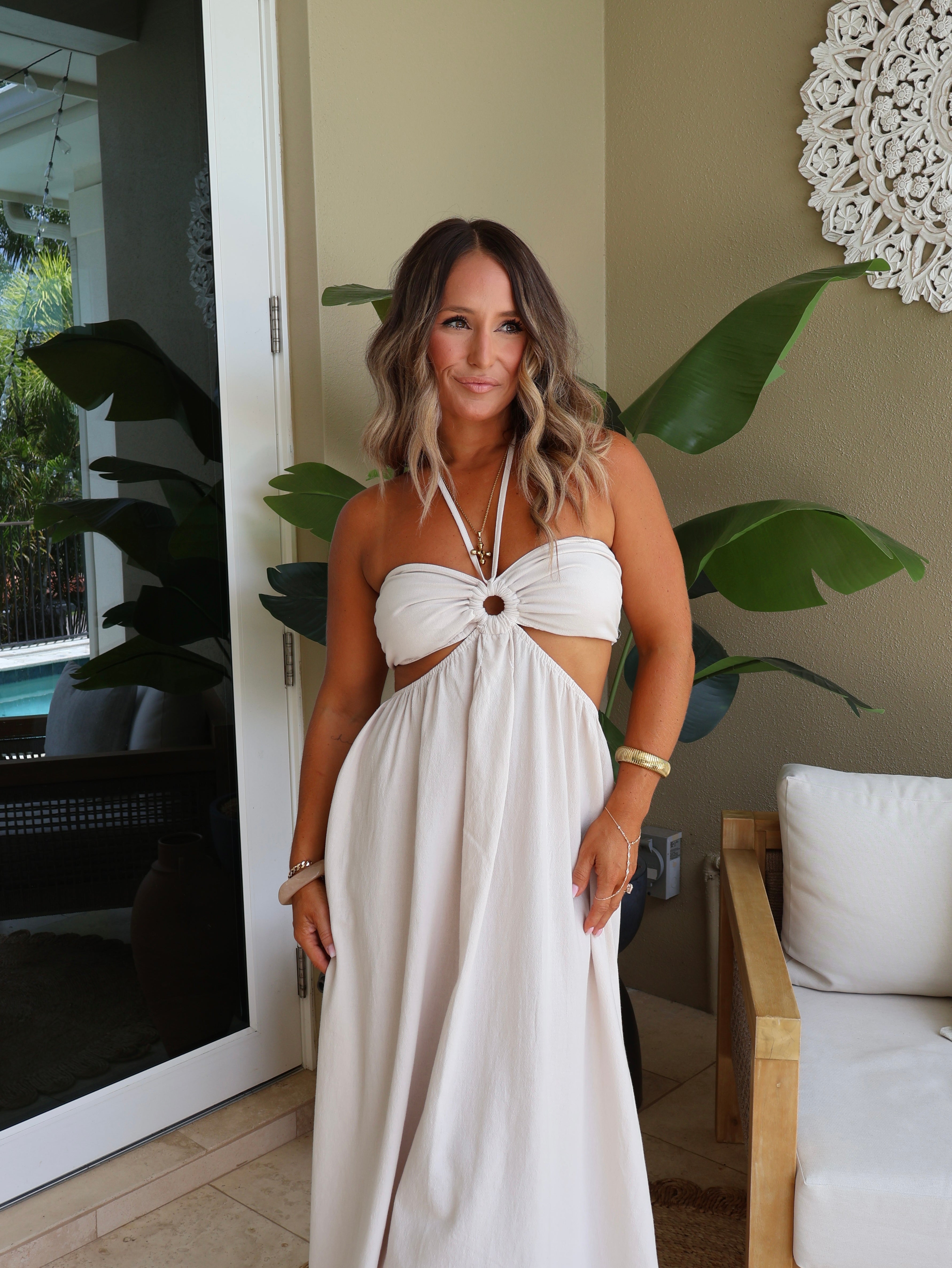 Sweet Escape Halter Maxi Dress Beige