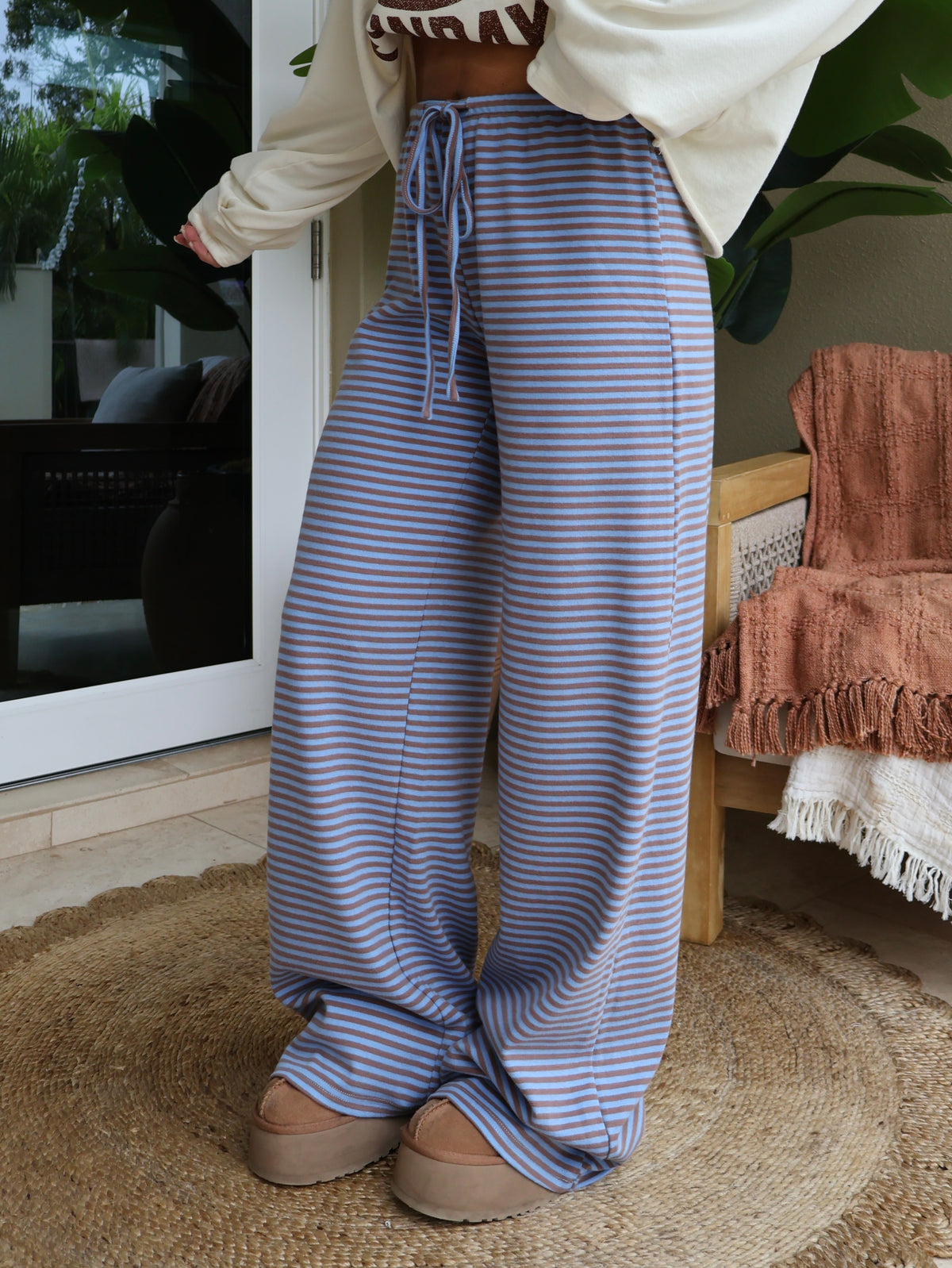Off-Campus Striped Lounge Pants Blue/Brown